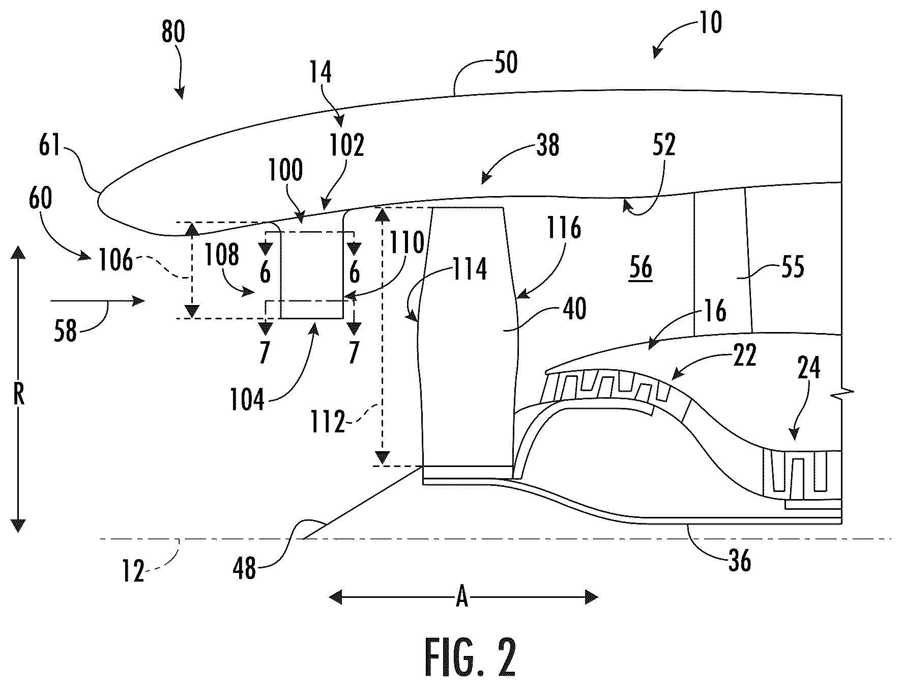 Patent US12338837 Figure 2 – Turbofan engine having angled inlet pre-swirl vanes