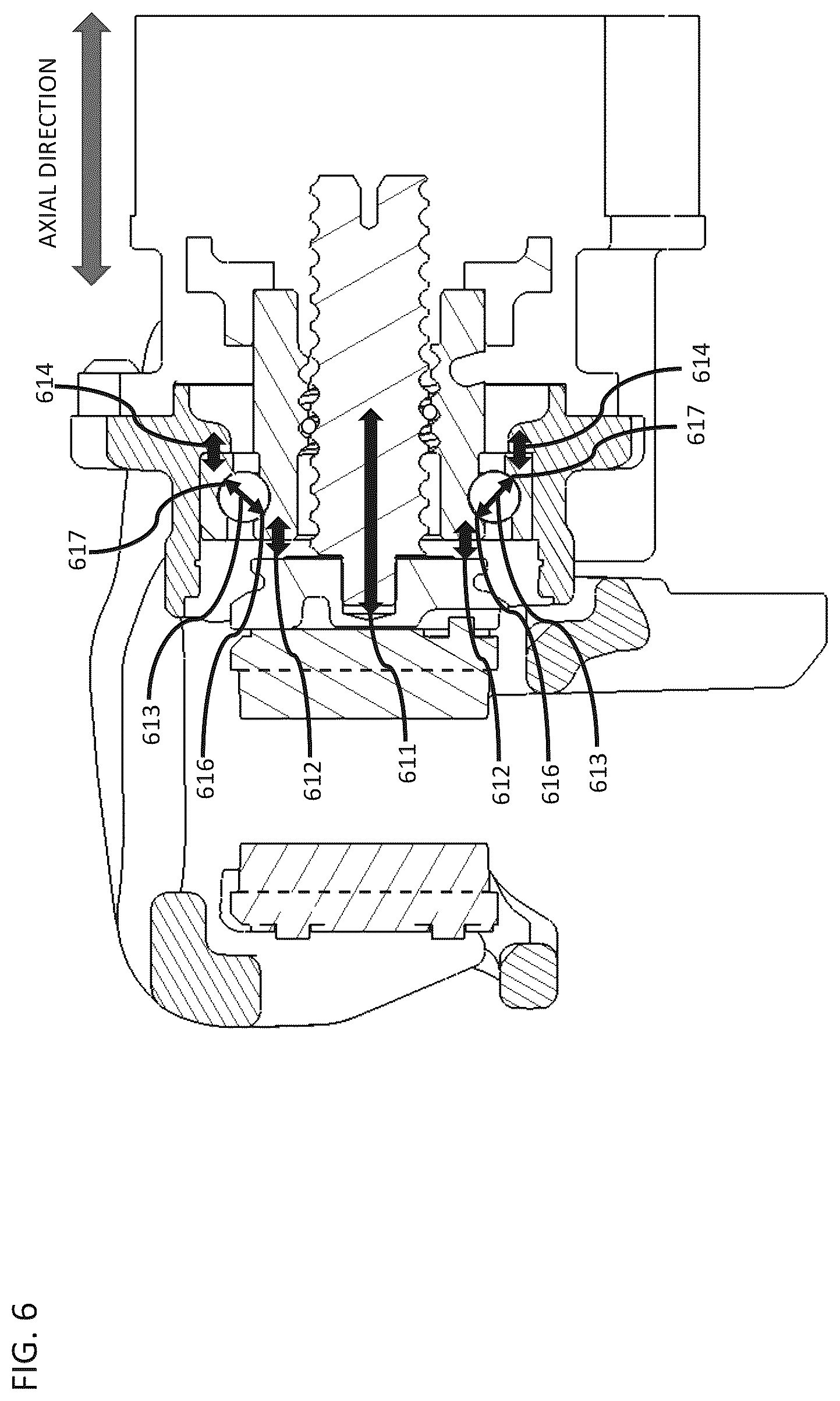 Patent US12338858 Figure 6 – Brake assembly with asymmetrical shoulder bearing