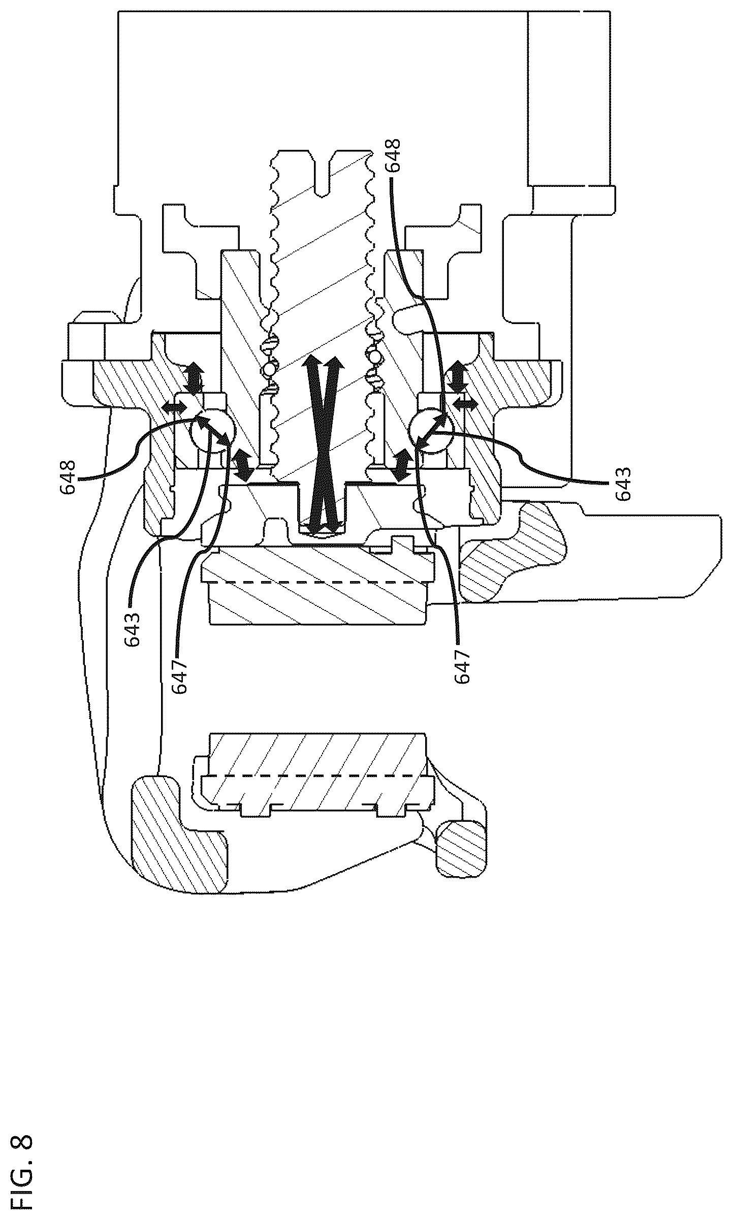 Patent US12338858 Figure 8 – Brake assembly with asymmetrical shoulder bearing