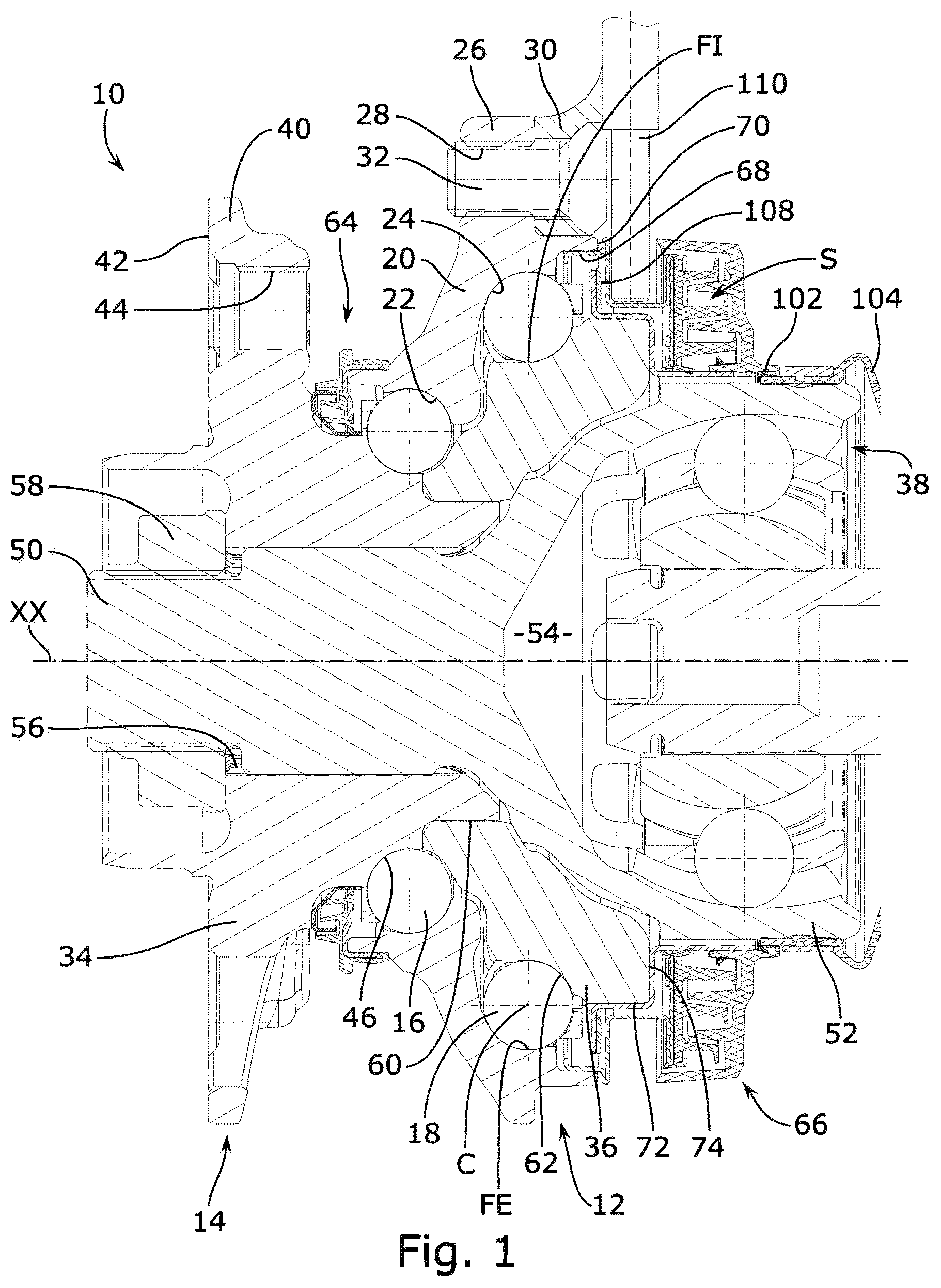 Patent US12338861 Figure 1 – Plain bearing or rolling bearing equipped with a sealing device with a seal seat close to the axis of revolution