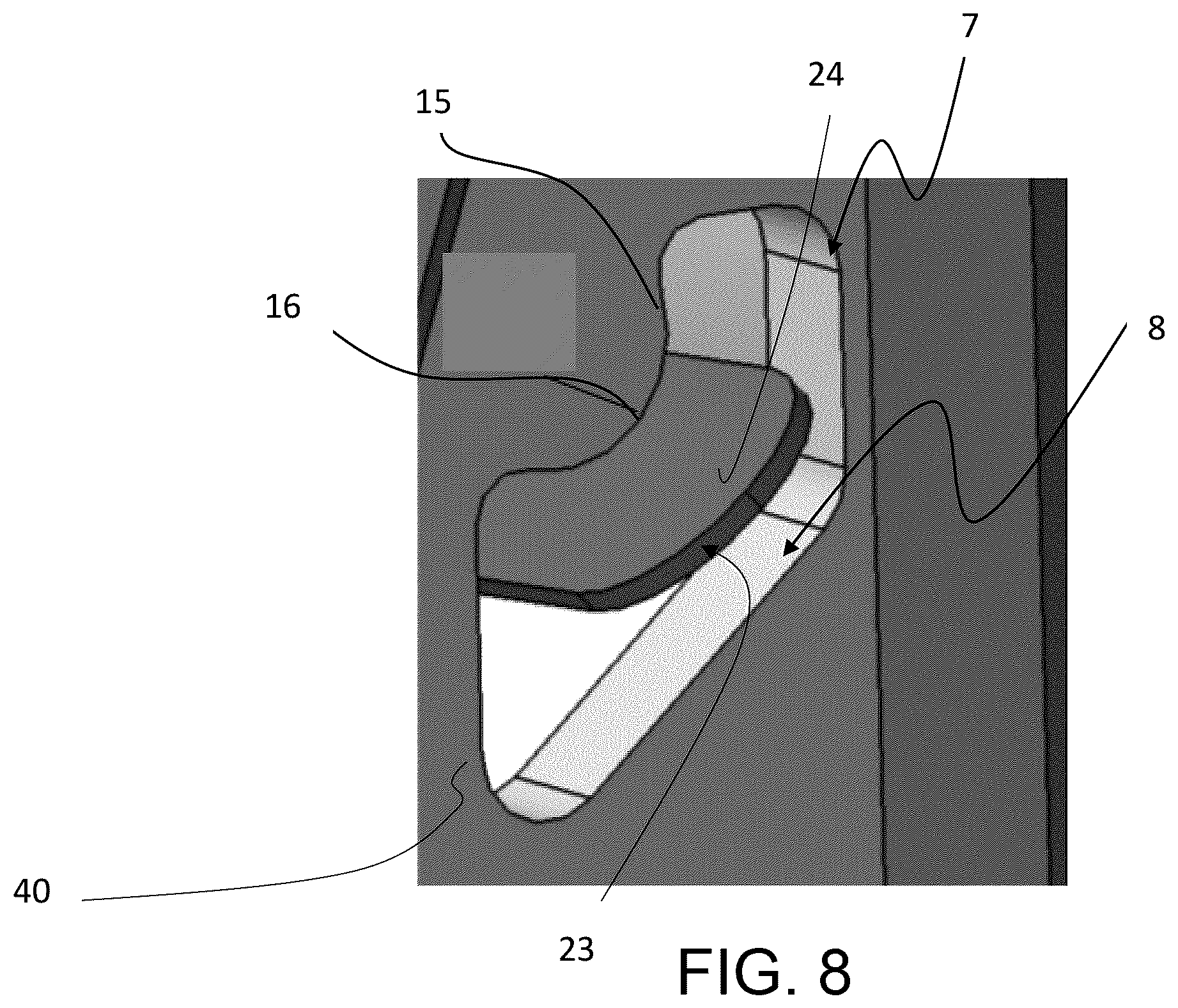 Patent US12338866 Figure 8 – Brake pad; pad assembly; brake caliper assembly