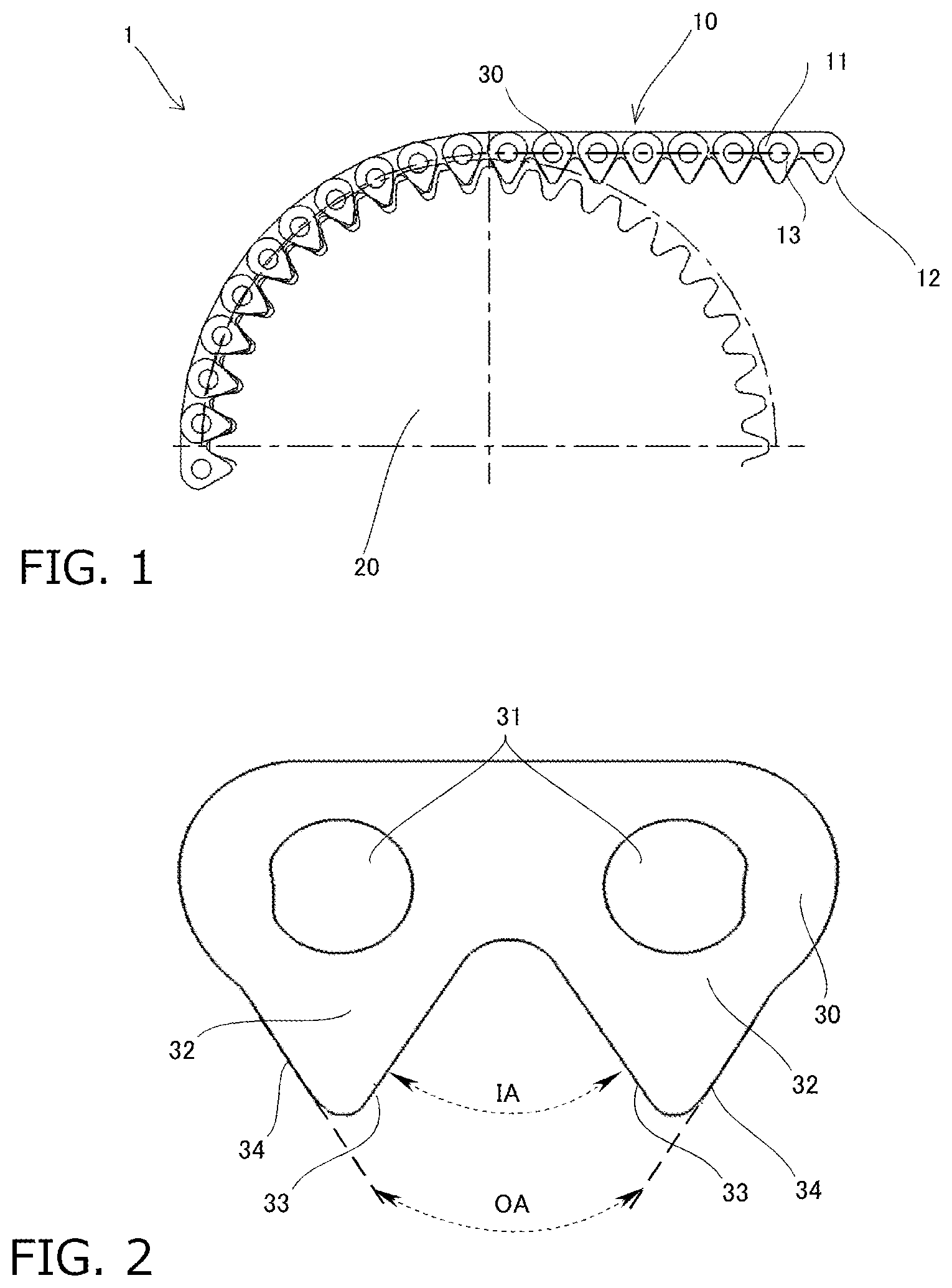 Patent US12338875 Figure 1 – Silent chain and chain drive system