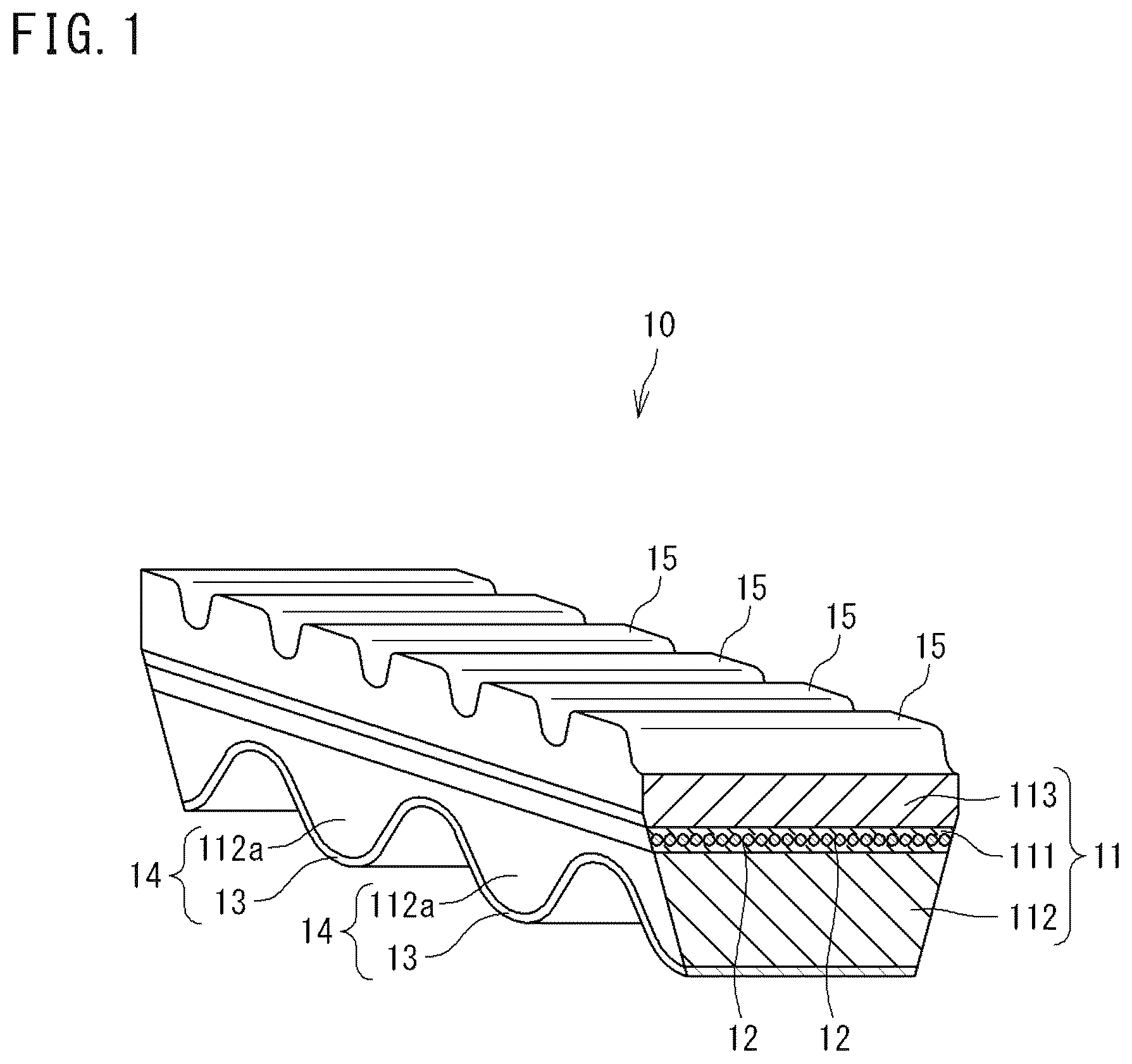 Patent US12338876 Figure 1 – Raw edge V-belt