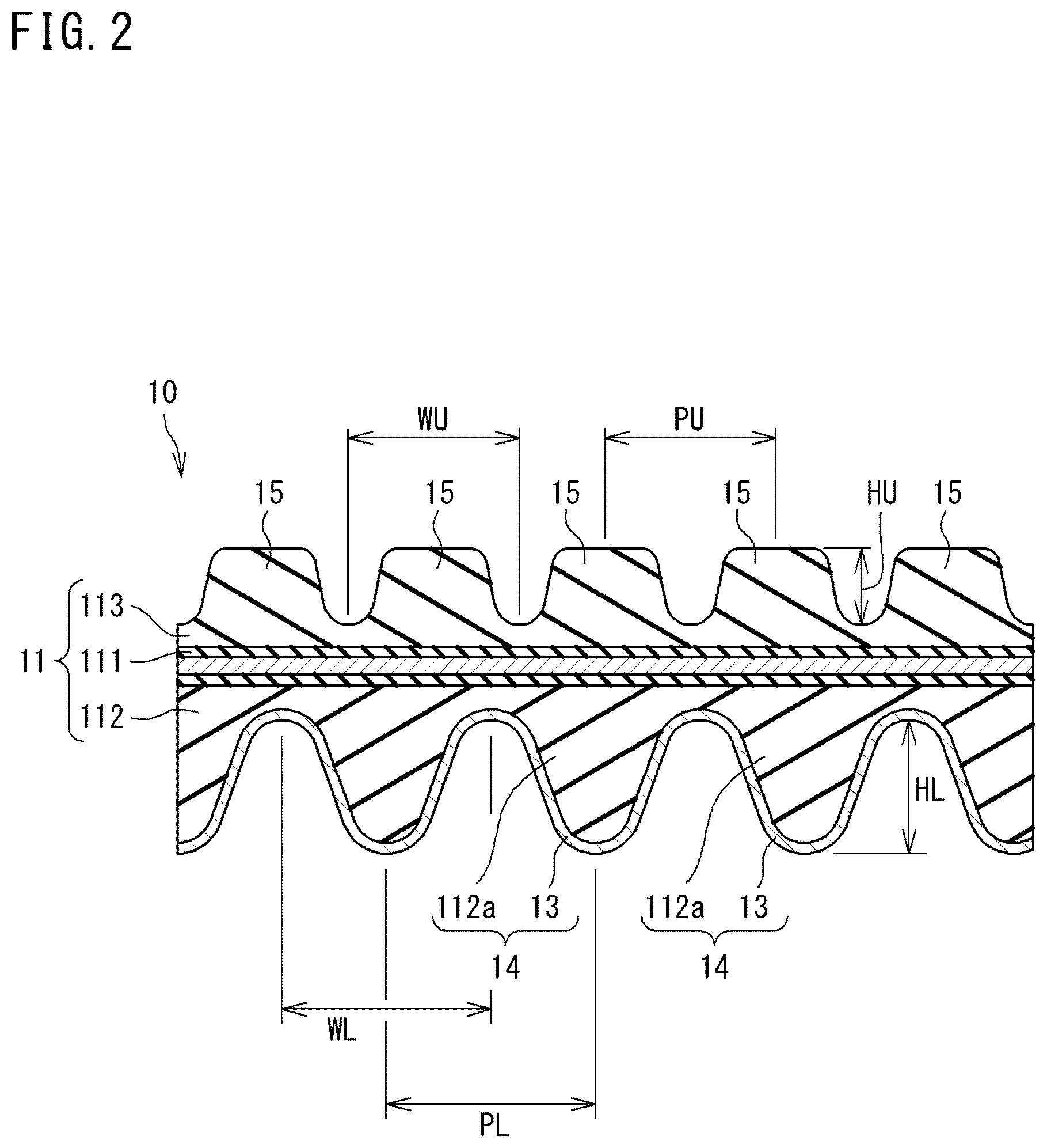 Patent US12338876 Figure 2 – Raw edge V-belt