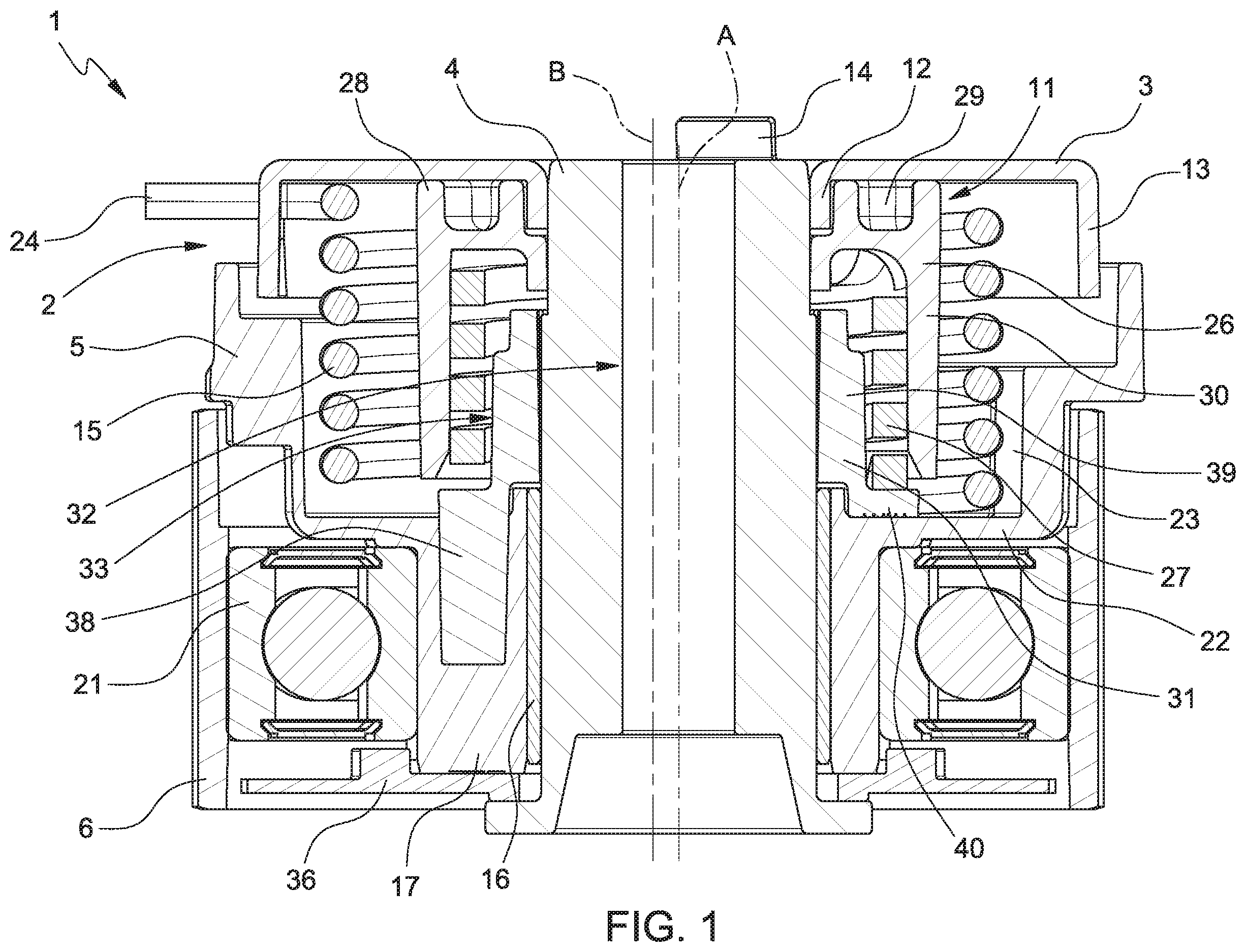 Patent US12338894 Figure 1 – Tensioner with dual damping system for a belt drive
