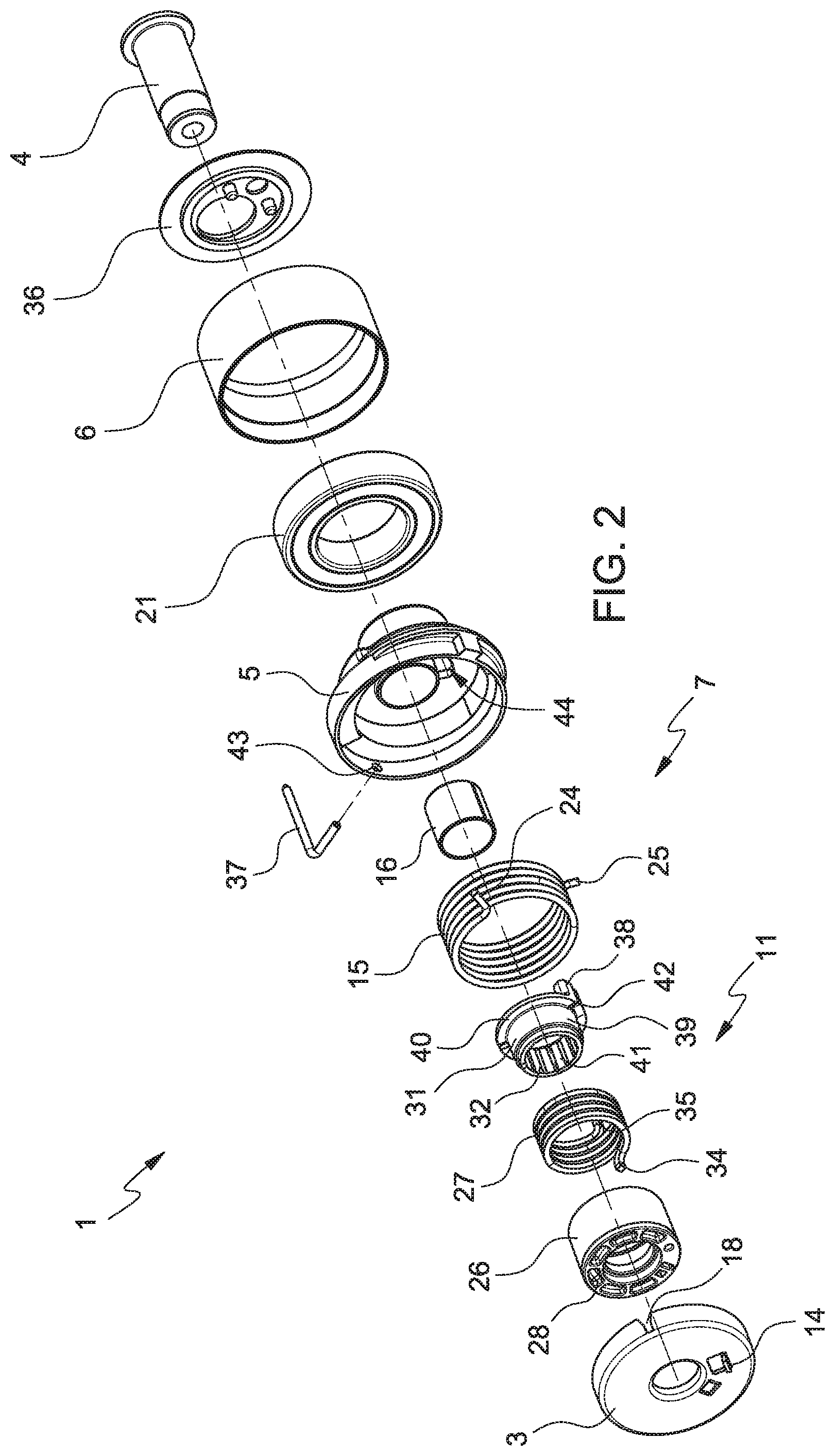 Patent US12338894 Figure 2 – Tensioner with dual damping system for a belt drive