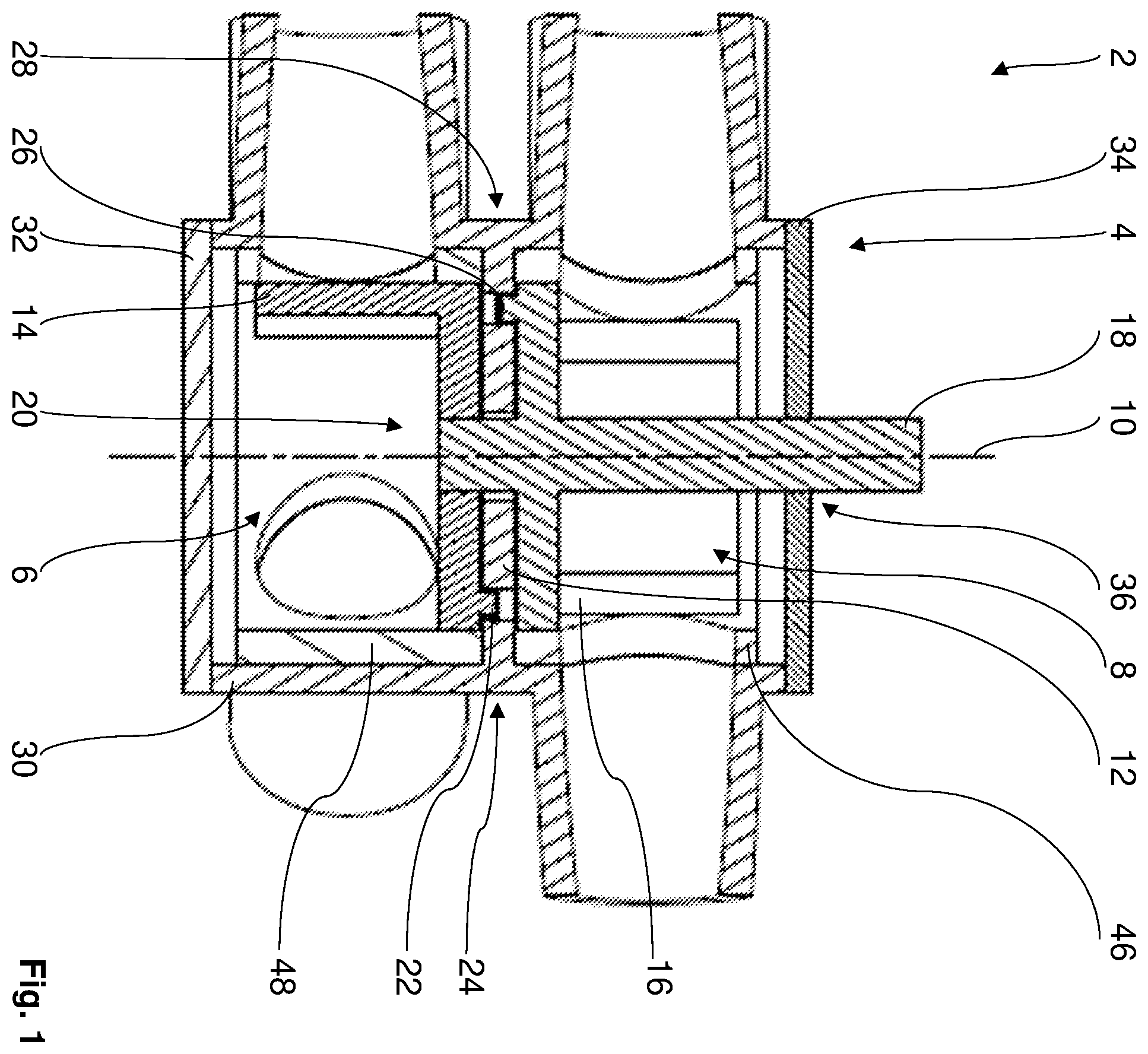 Patent US12338901 Figure 1 – Multi-way valve for a motor vehicle and method for operating a multi-way valve for a motor vehicle