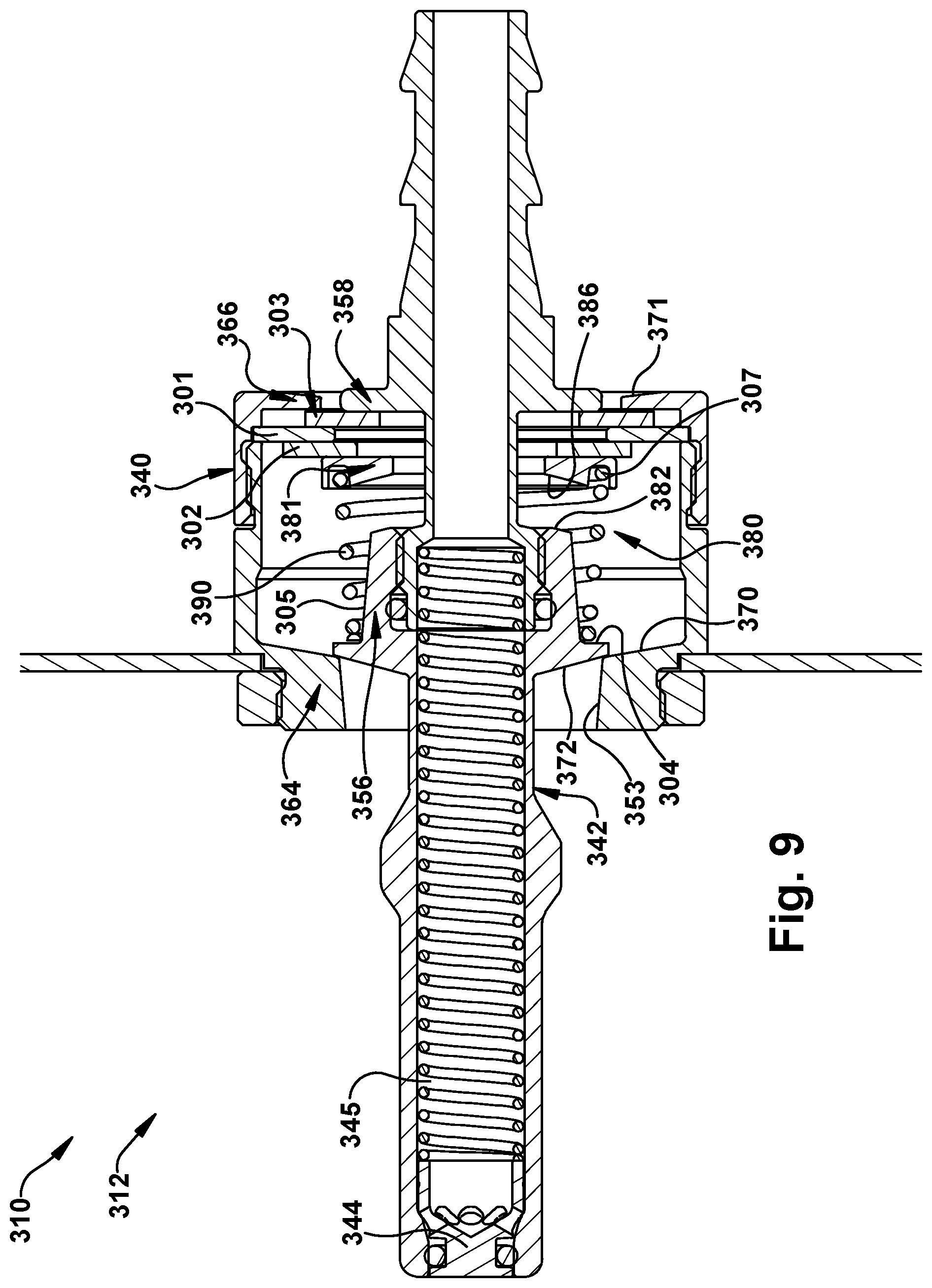 Patent US12338922 Figure 9 – Self-centering blind mate fluid coupling
