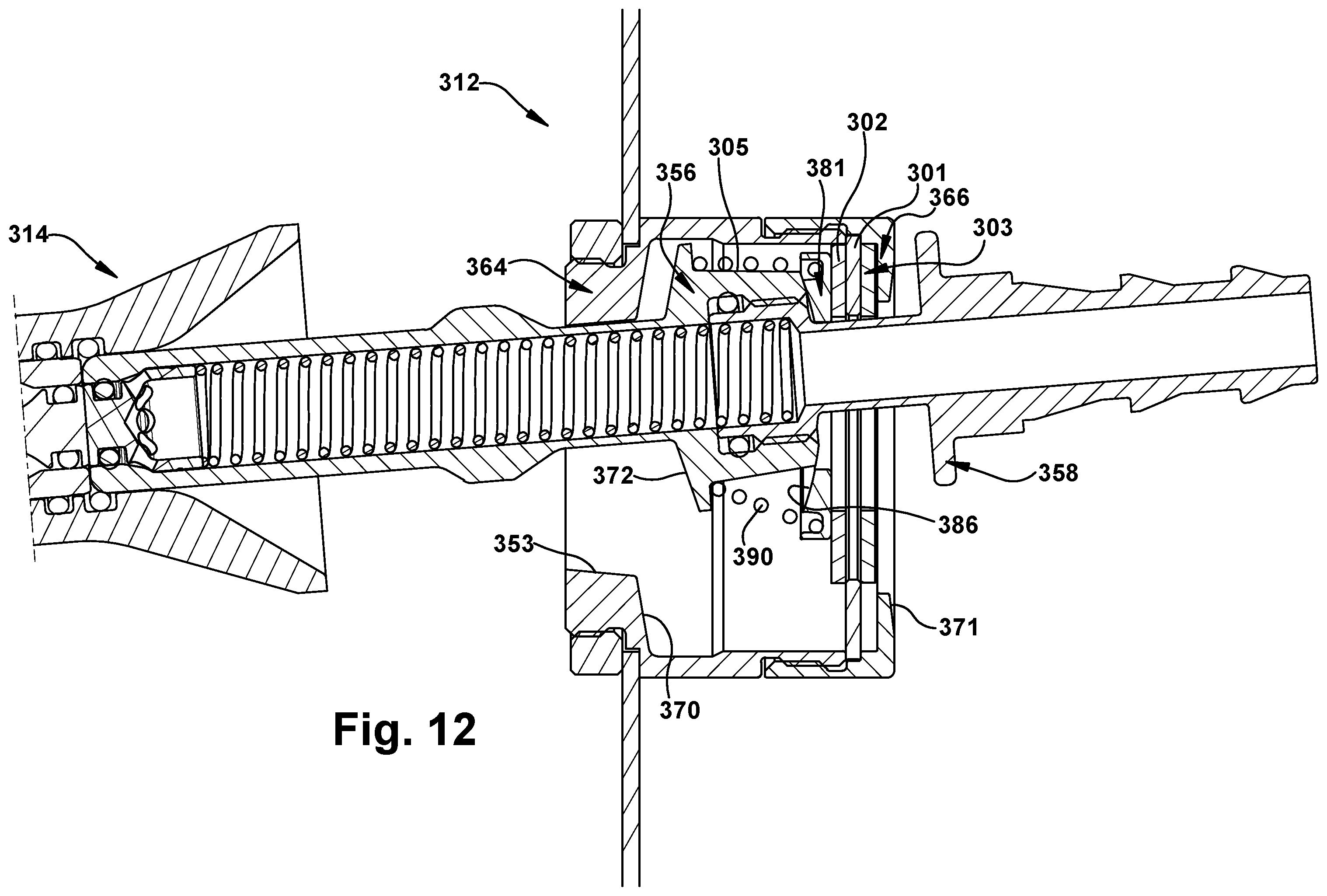 Patent US12338922 Figure 12 – Self-centering blind mate fluid coupling