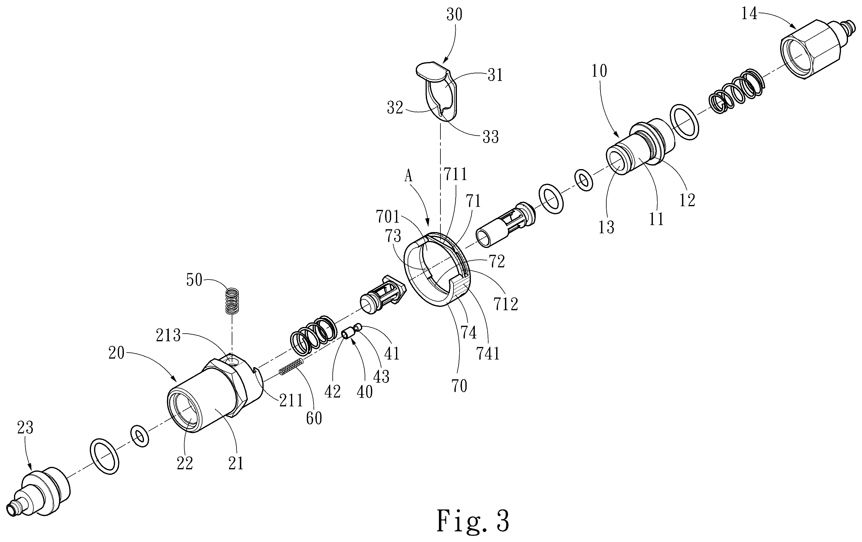 Patent US12338927 Figure 3 – Quick-release connector switch device