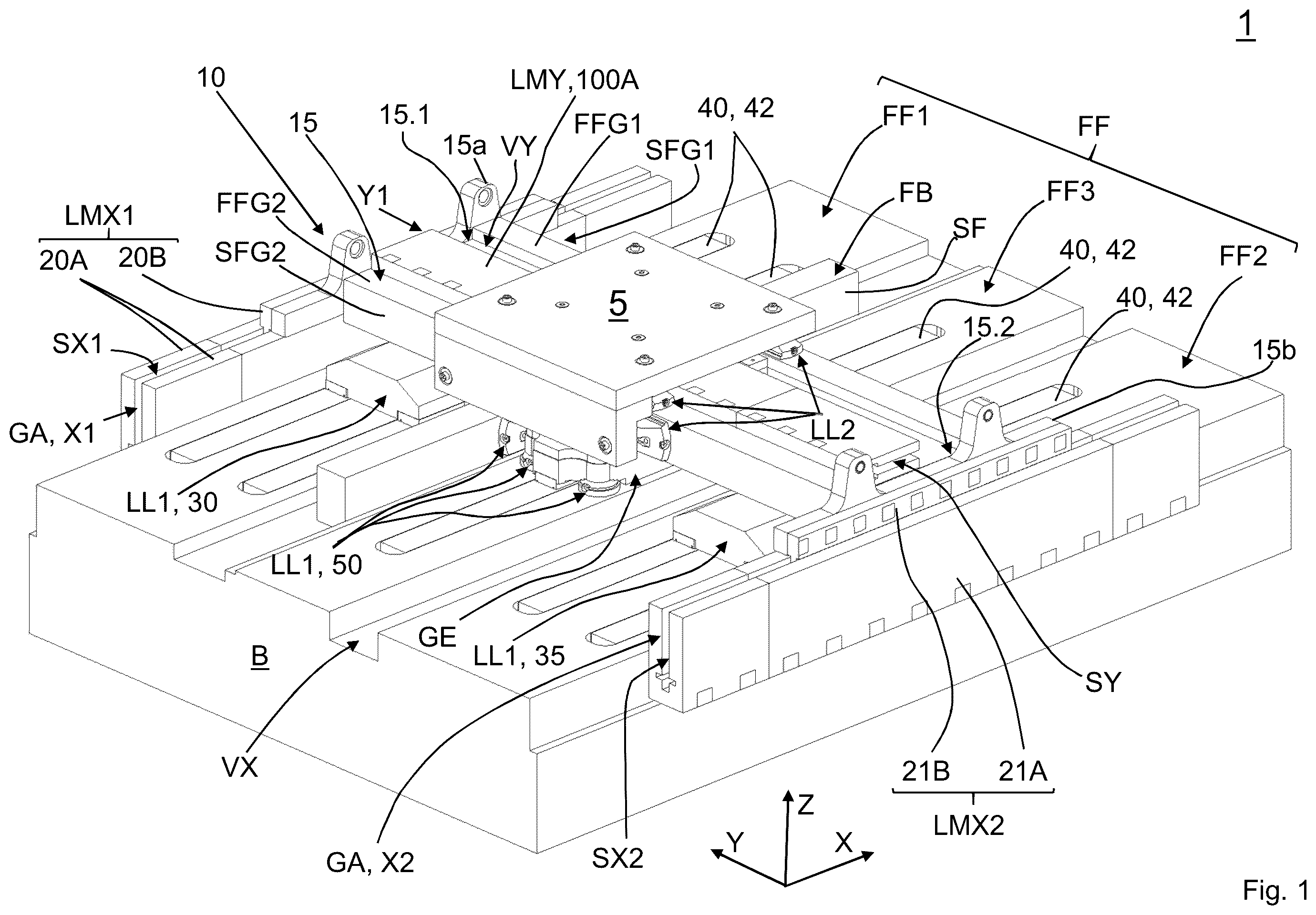 Patent US12338944 Figure 1 – Positioning device for positioning a movable element