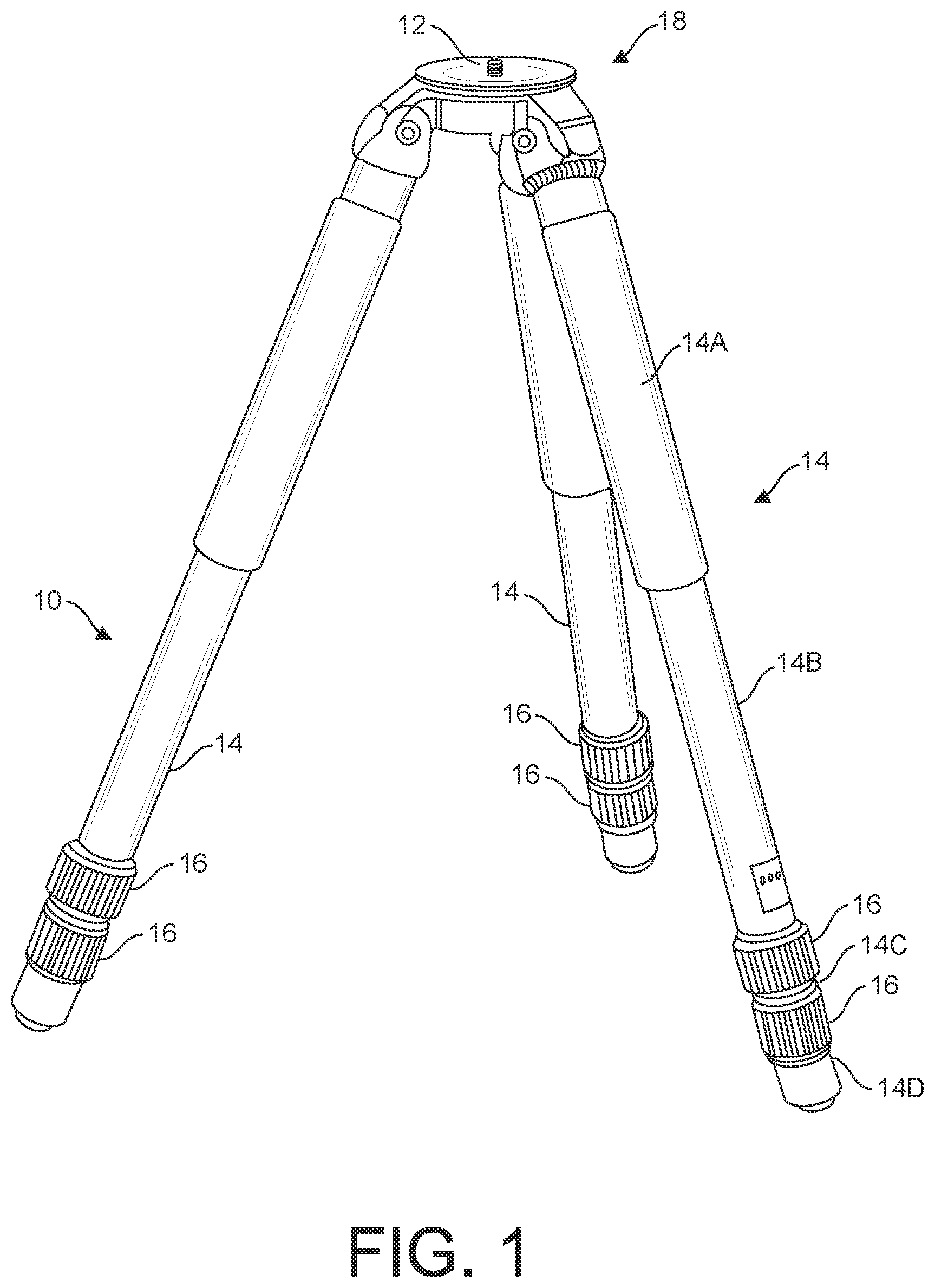 Patent US12338946 Figure 1 – Tripod with a sealed leg lock