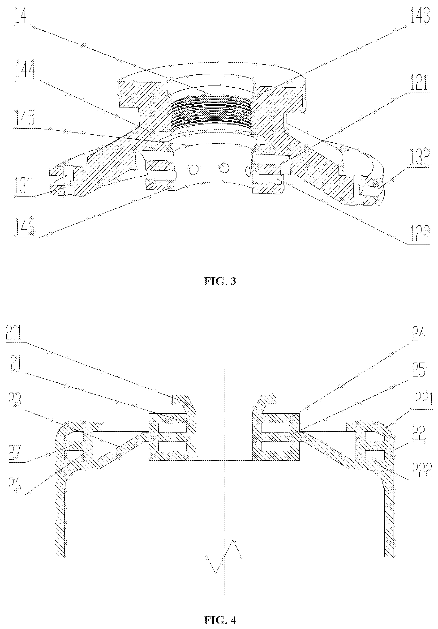 Patent US12338954 Figure 2 – Type IV hydrogen storage tank having bi-directional penetrating metal bottleneck structure
