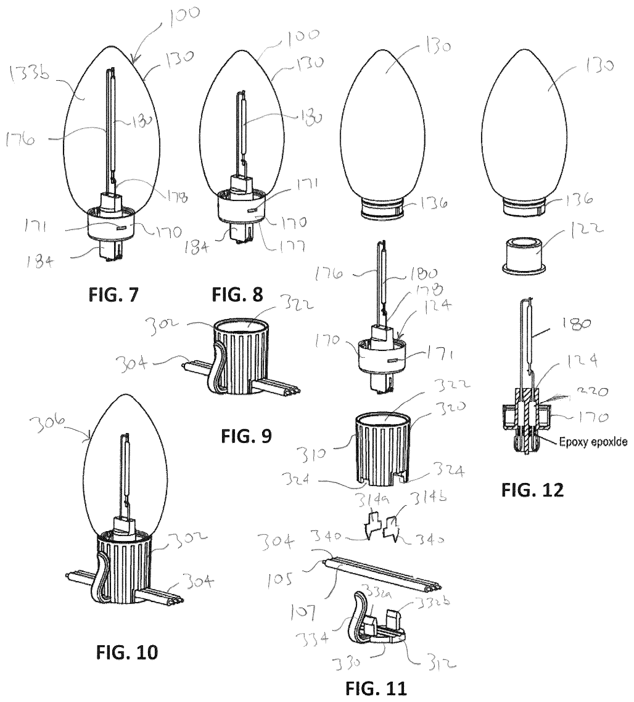Patent US12338959 Figure 5 – Decorative lighting strings and bulbs with light-emitting diodes