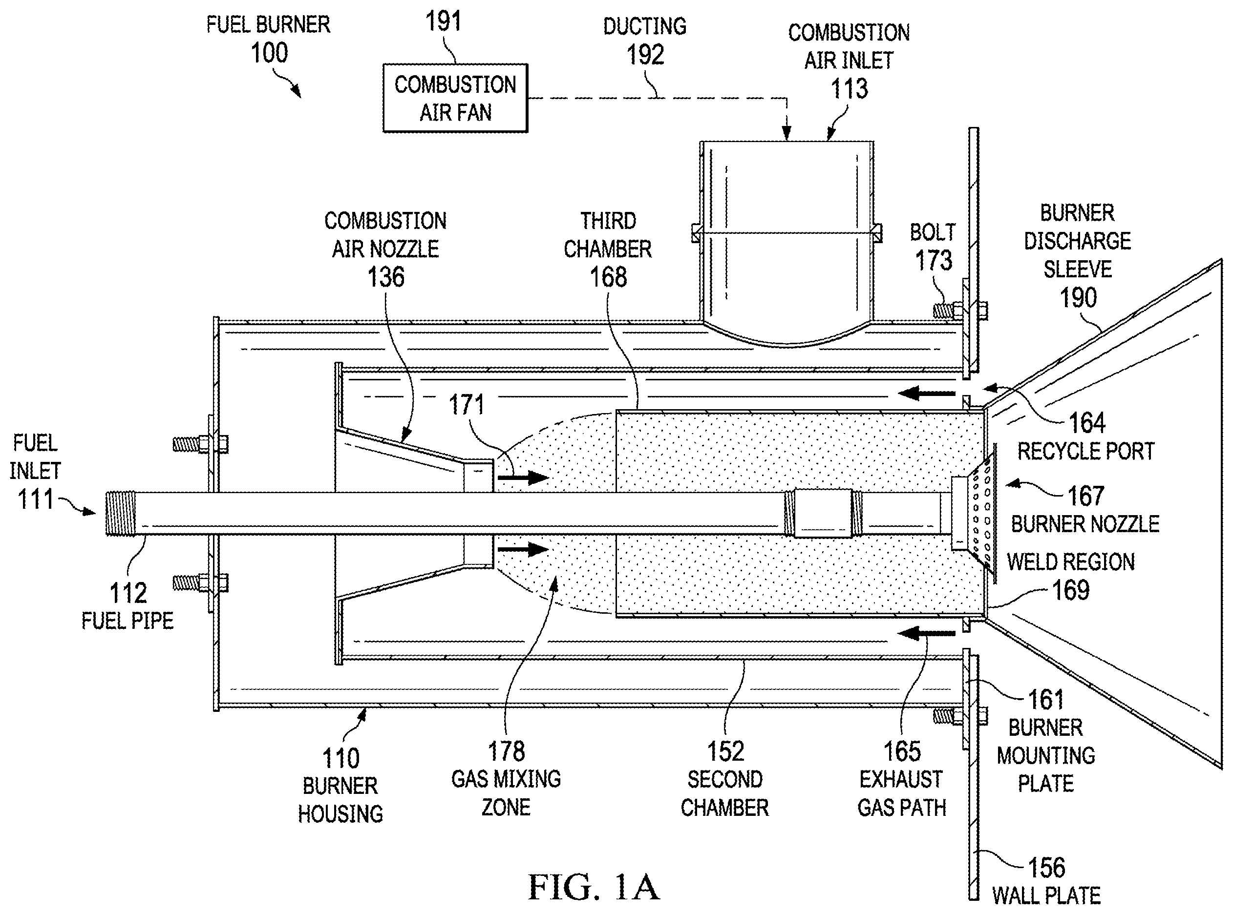 Patent US12338992 Figure 1 – Fuel-fired burner with internal exhaust gas recycle