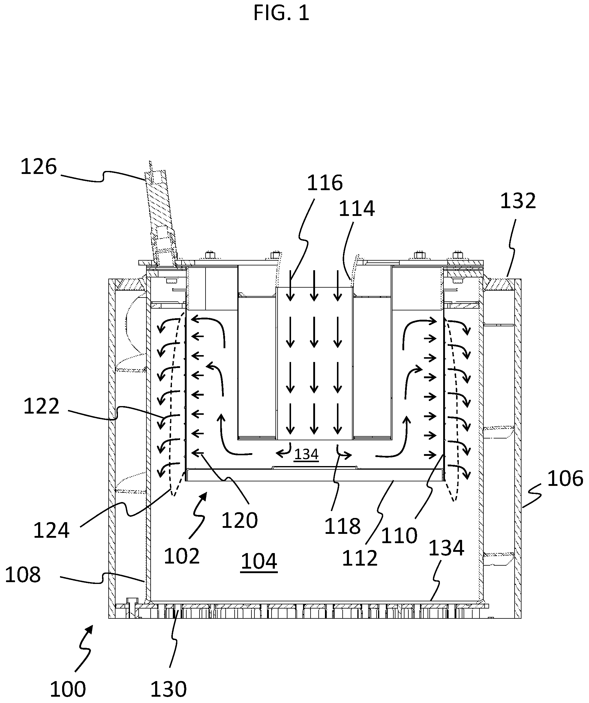 Patent US12338993 Figure 1 – Compact flat plate premix fuel combustion system, and fluid heating system and packaged burner system including the same