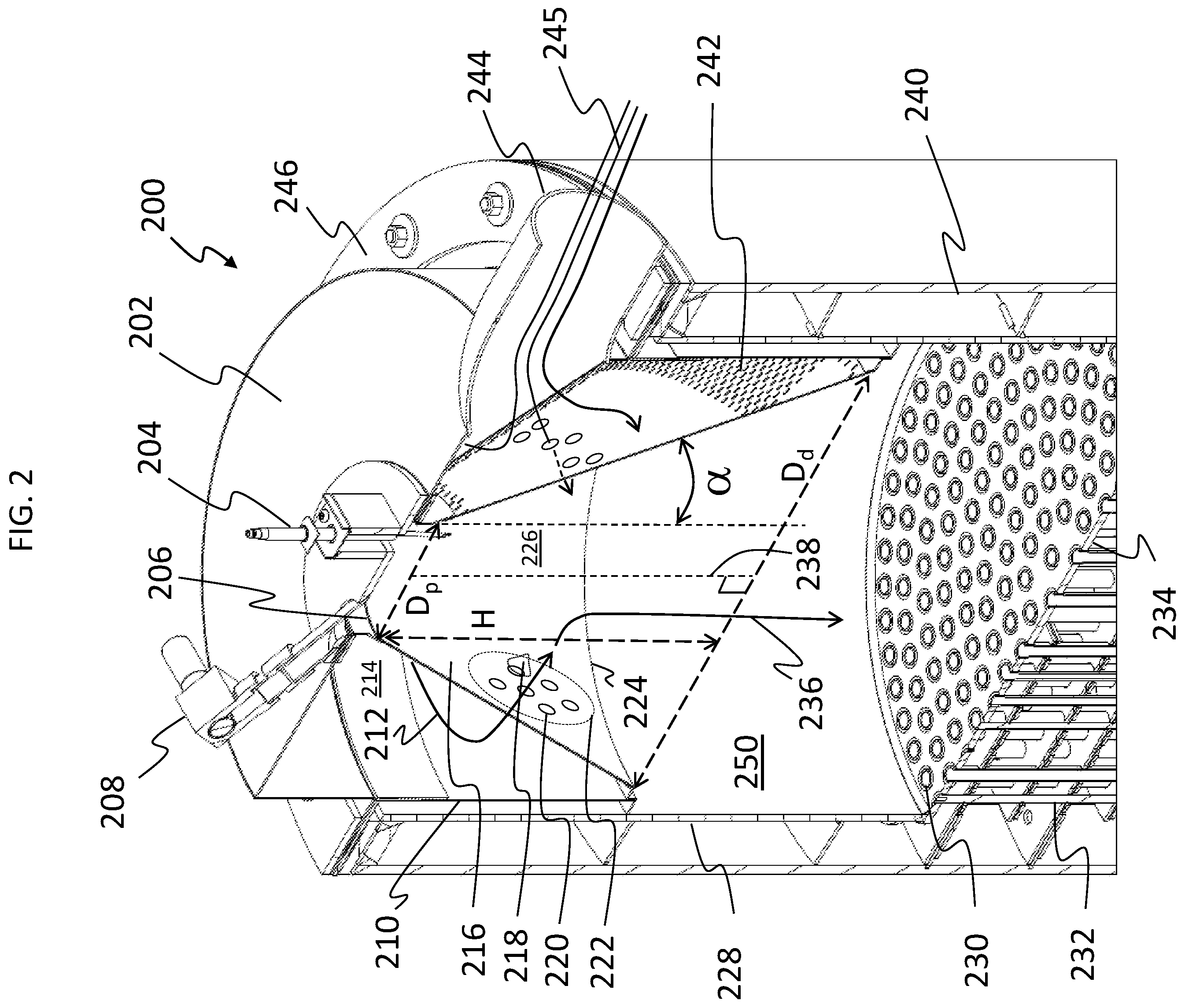 Patent US12338993 Figure 2 – Compact flat plate premix fuel combustion system, and fluid heating system and packaged burner system including the same