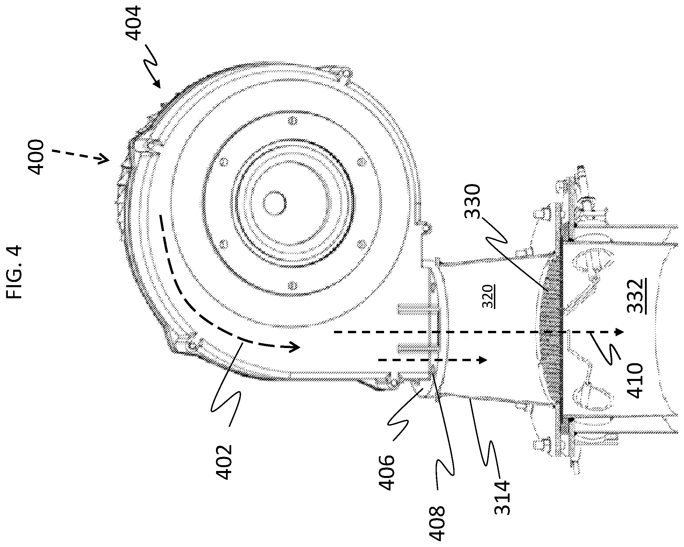 Patent US12338993 Figure 4 – Compact flat plate premix fuel combustion system, and fluid heating system and packaged burner system including the same