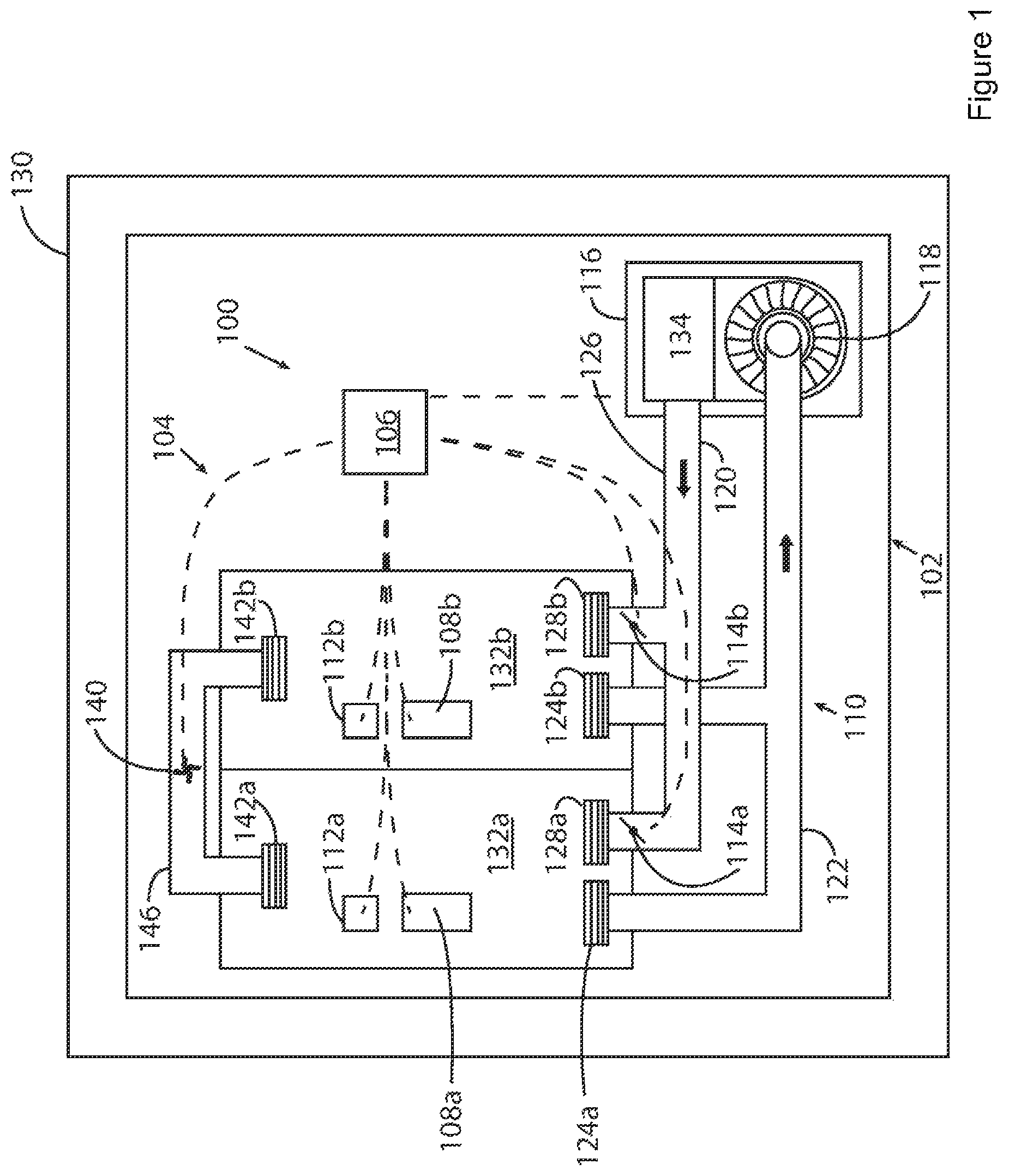 Patent US12339028 Figure 1 – Heat transfer system and environmental control system with heat transfer system