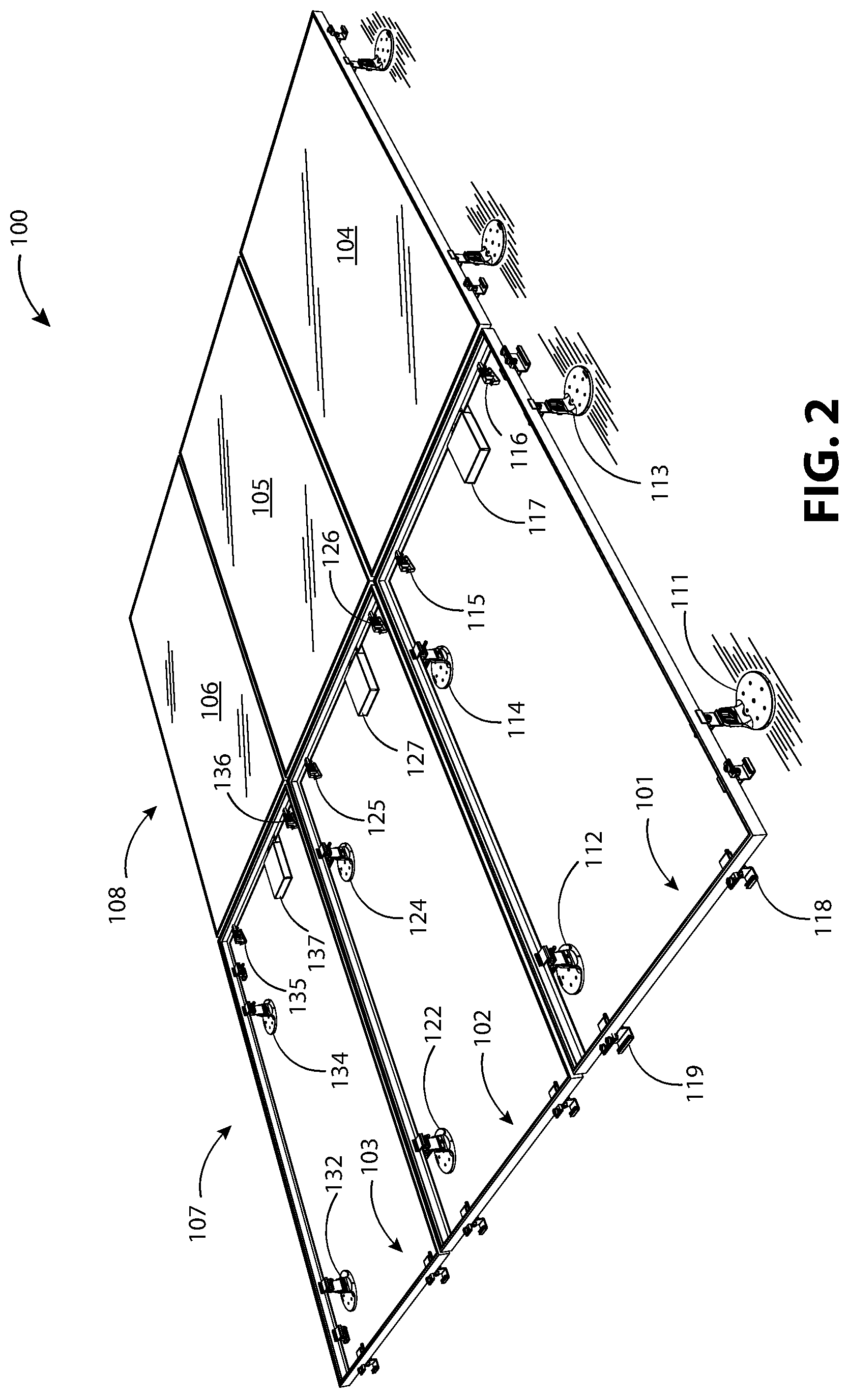 Patent US12339040 Figure 2 – Rail-less solar panel devices and system for roofs and the like and methods for mounting same