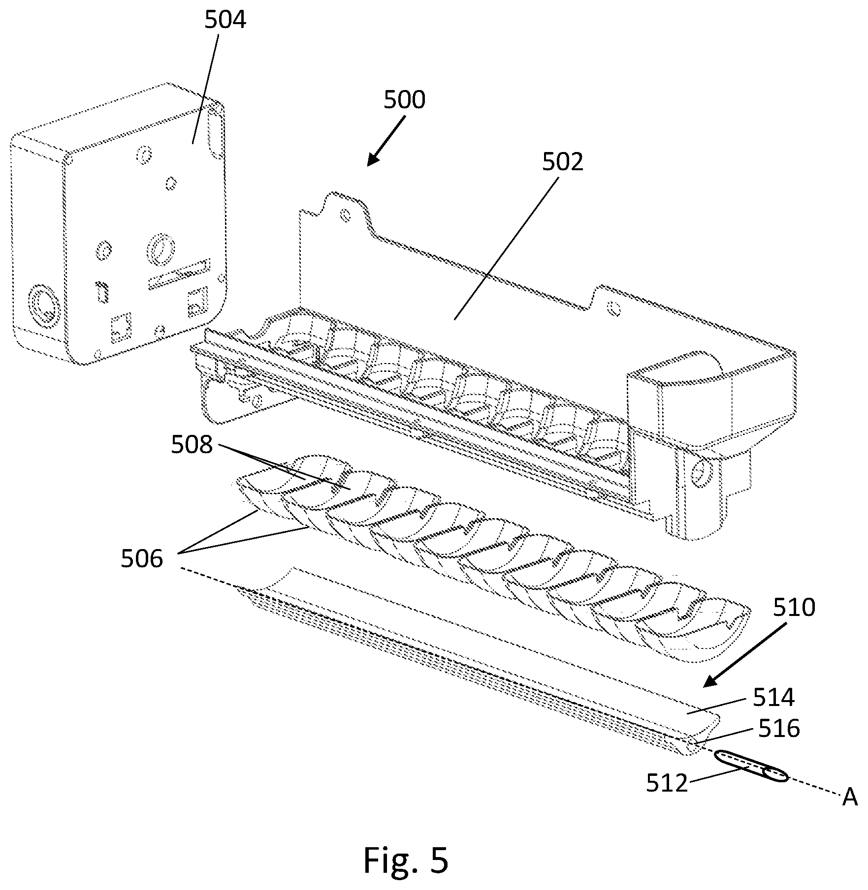 Patent US12339051 Figure 4 – Refrigerator with a thermally conductive component with heater for ice maker