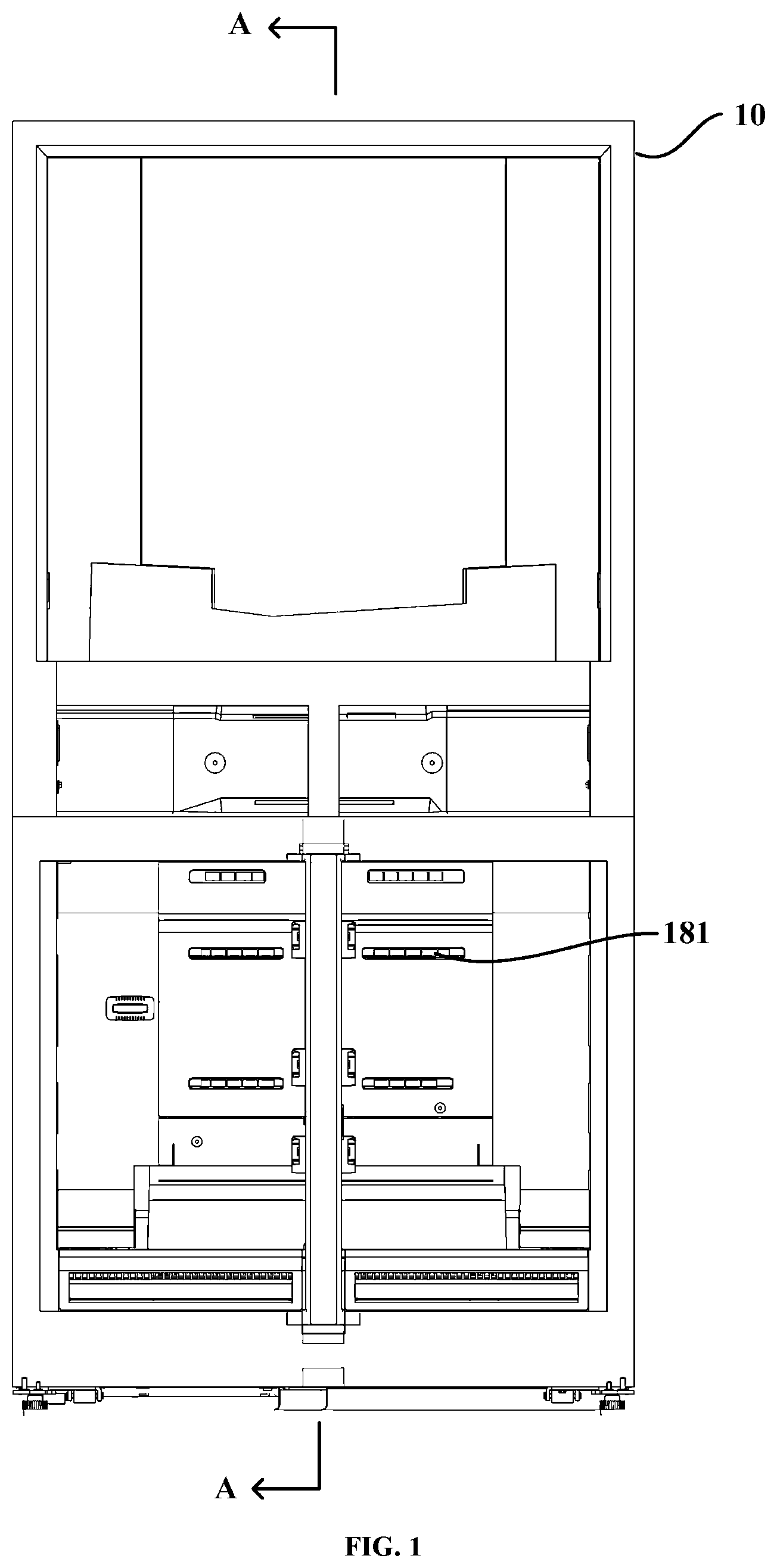 Patent US12339053 Figure 1 – Air-cooled refrigerator with evaporator at bottom of cabinet