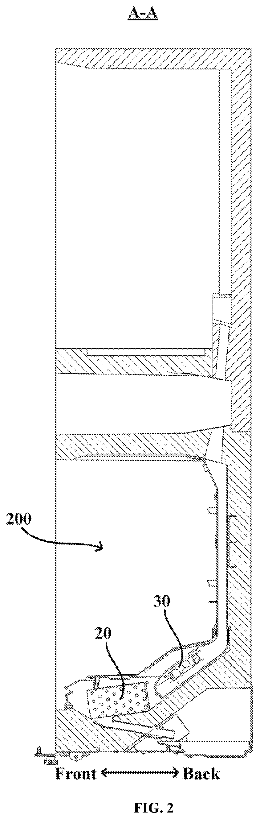Patent US12339053 Figure 2 – Air-cooled refrigerator with evaporator at bottom of cabinet