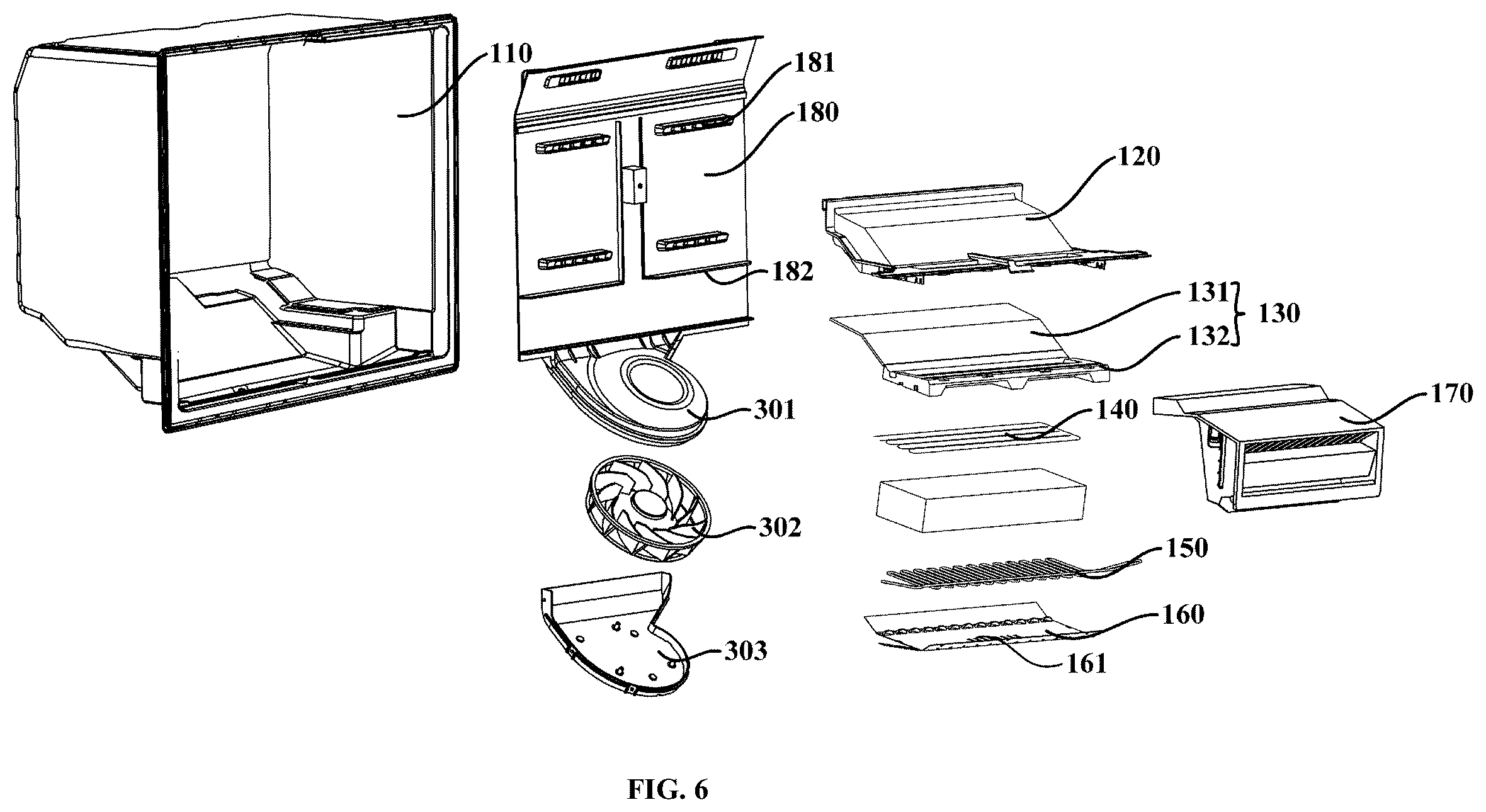 Patent US12339053 Figure 5 – Air-cooled refrigerator with evaporator at bottom of cabinet