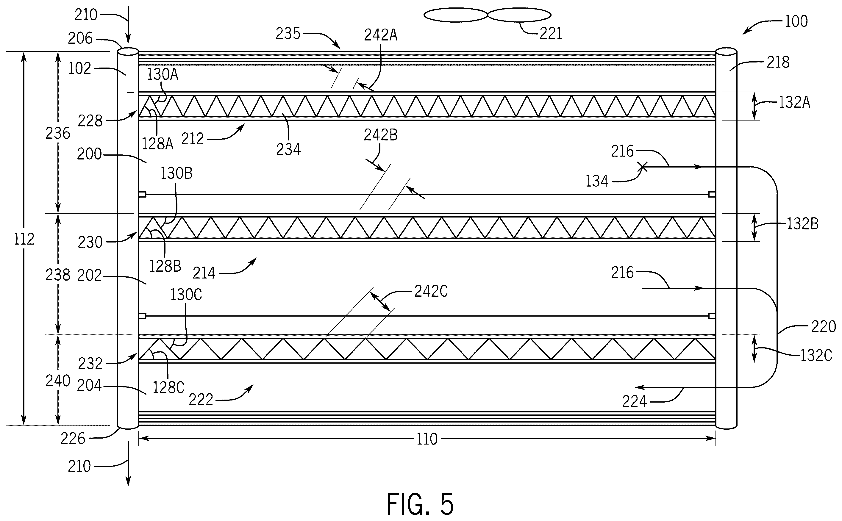 Patent US12339066 Figure 5 – Microchannel heat exchanger with varying fin density