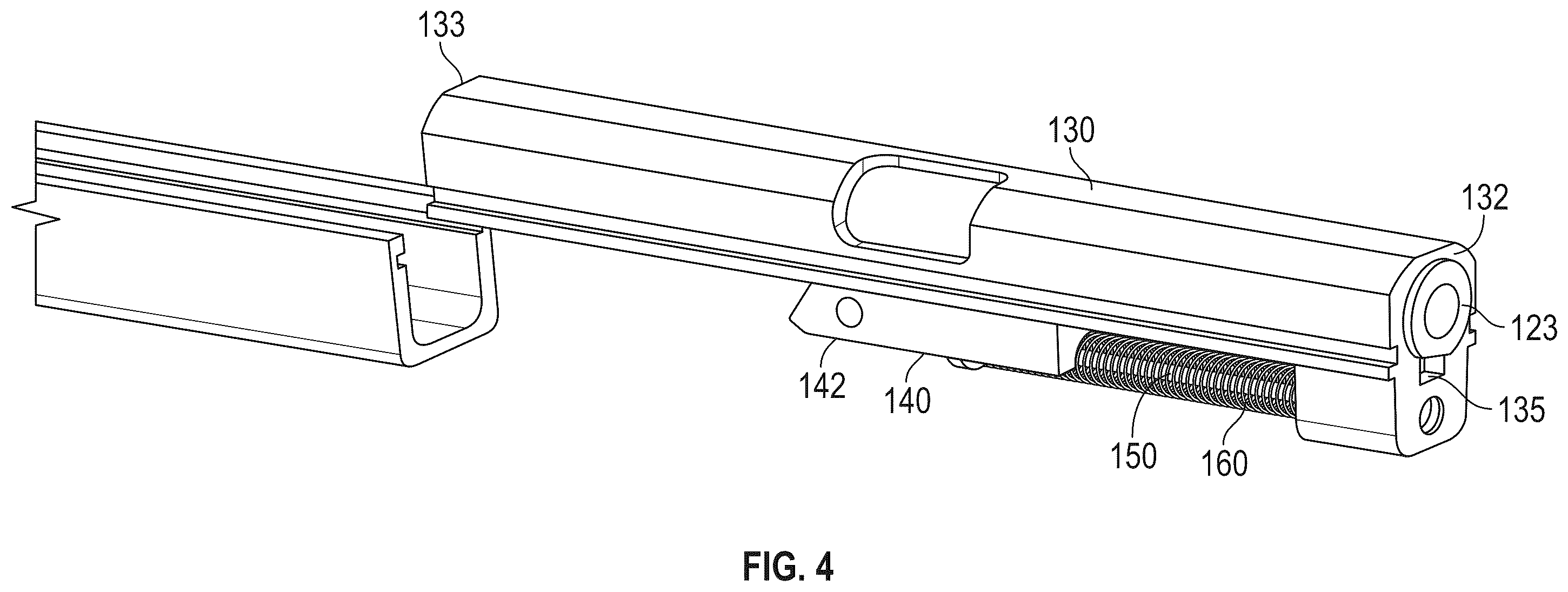 Patent US12339086 Figure 4 – Hydraulic dampened high mass rotary barrel recoil system for handgun