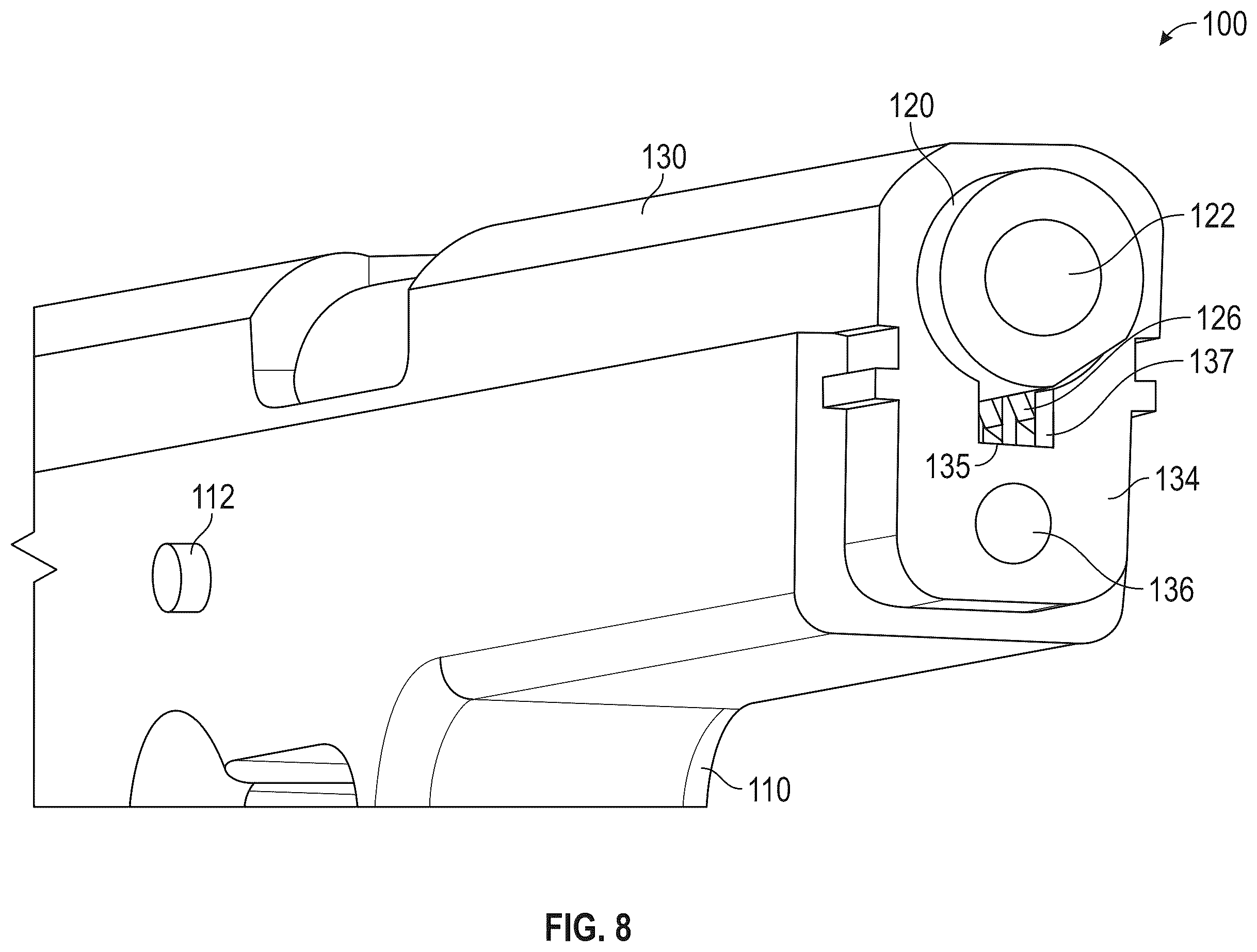 Patent US12339086 Figure 8 – Hydraulic dampened high mass rotary barrel recoil system for handgun