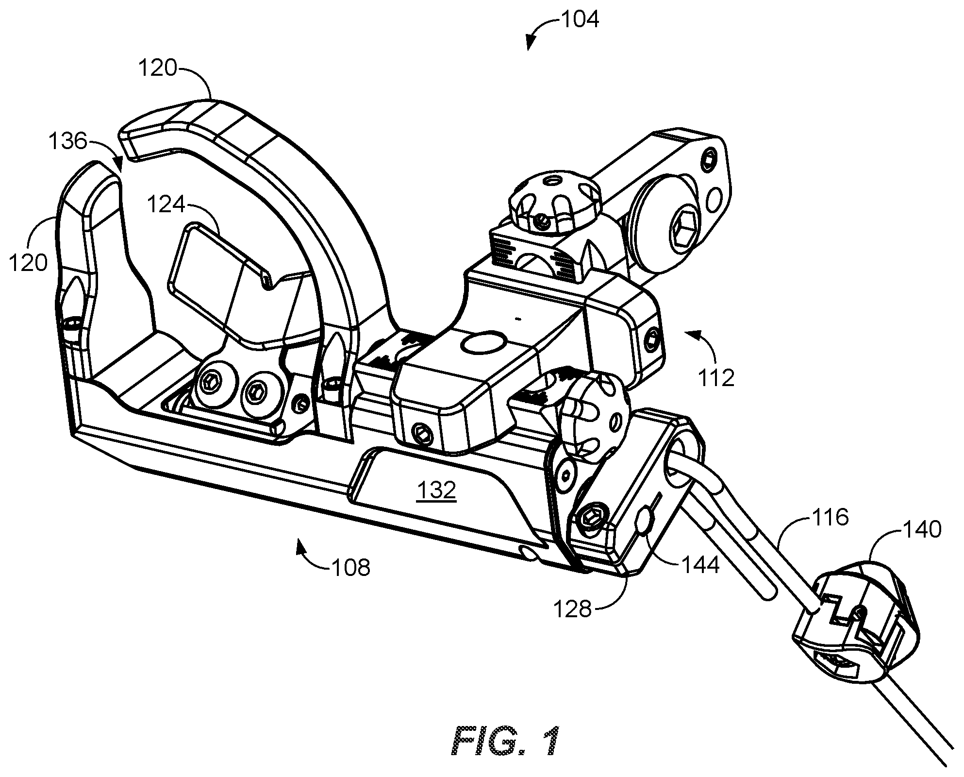 Patent US12339092 Figure 1 – Arrow rest with decoupled launch assembly