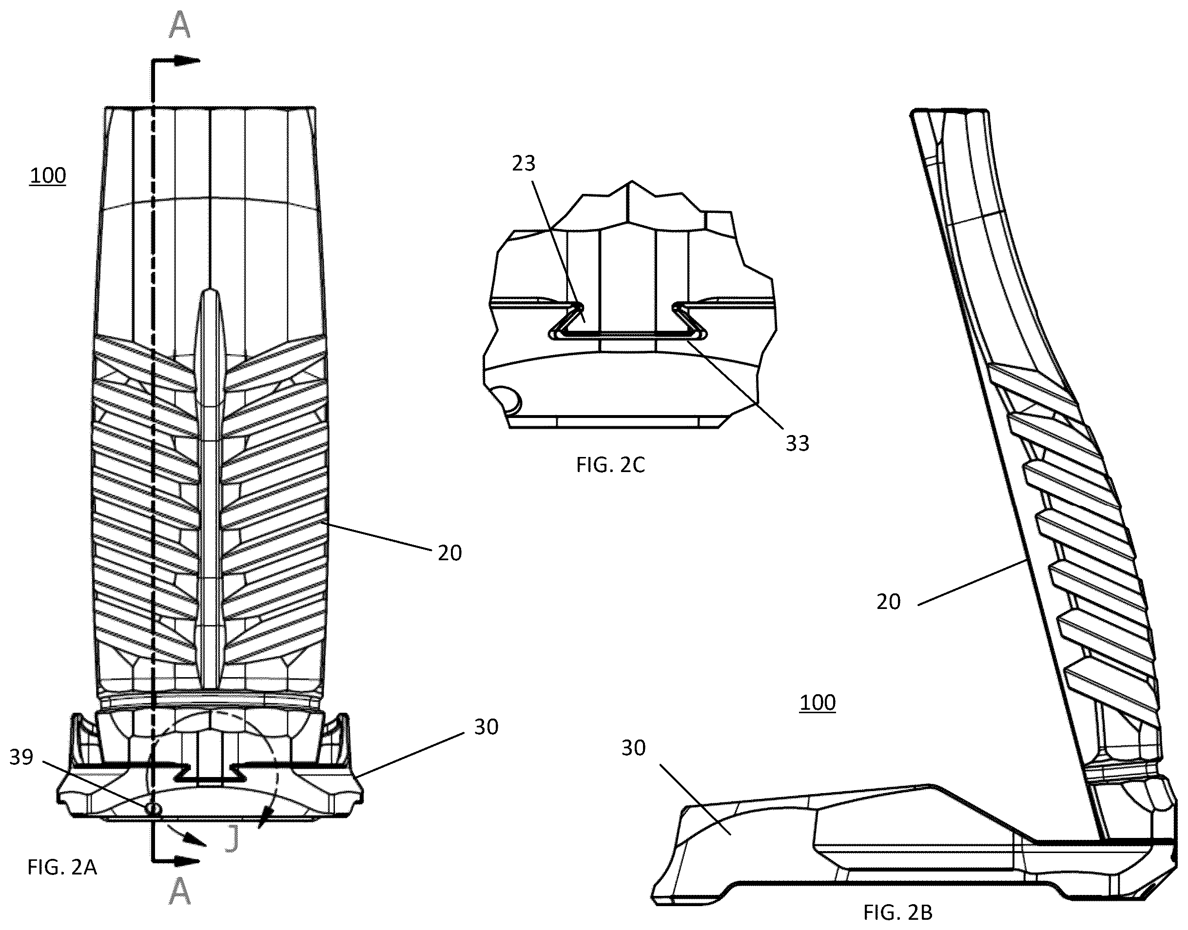 Patent US12339094 Figure 2 – Attaching a grip attachment or other attachment in a recoil environment at threadless region(s)