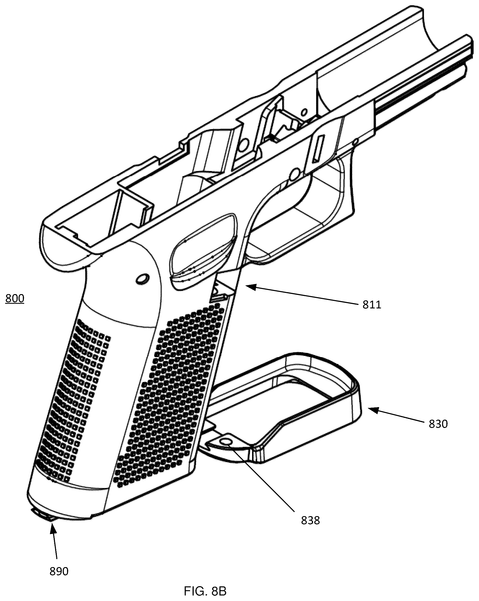 Patent US12339094 Figure 9 – Attaching a grip attachment or other attachment in a recoil environment at threadless region(s)
