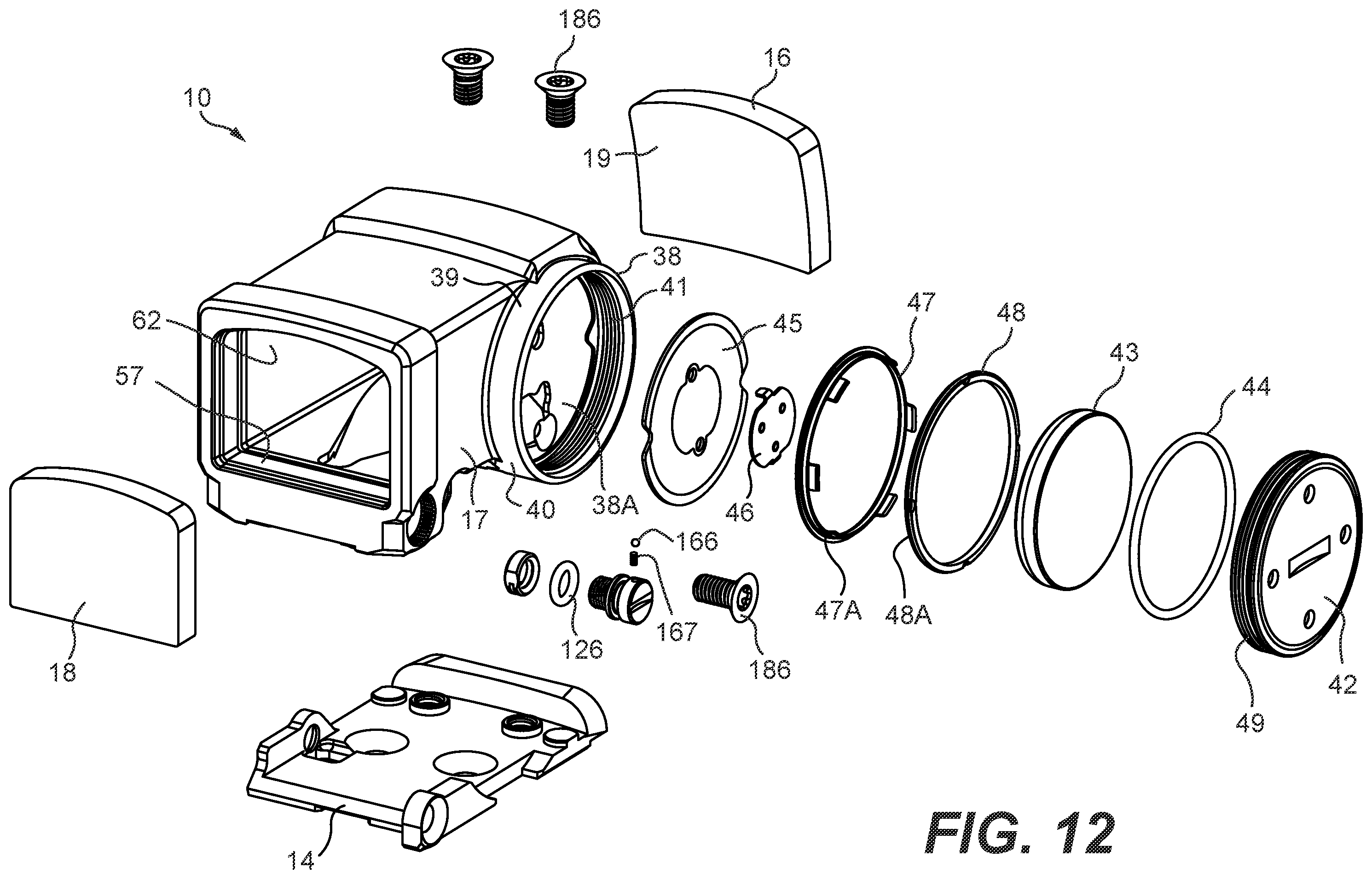 Patent US12339098 Figure 6 – Enclosed reflex sight for firearms, assembly, system and method