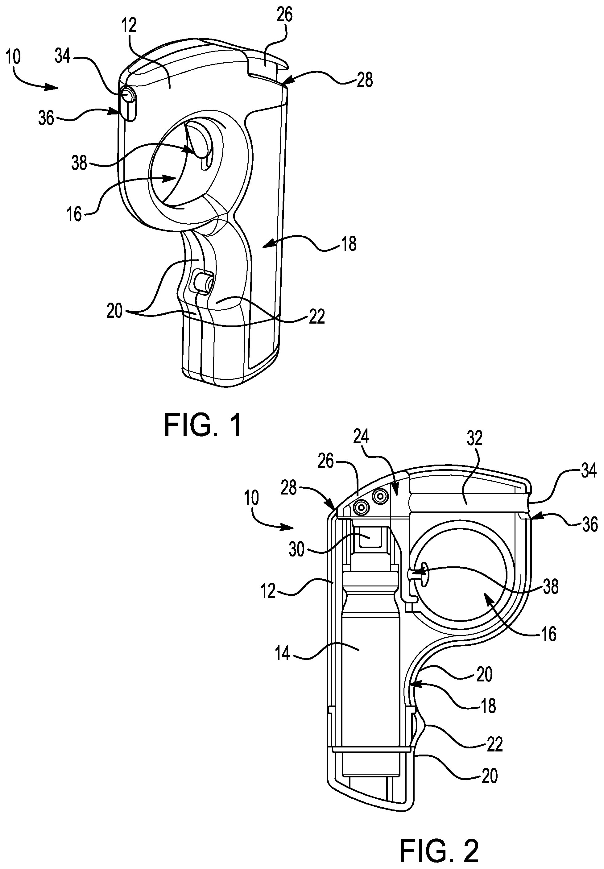 Patent US12339104 Figure 1 – Aerosol self-defense spray canister container