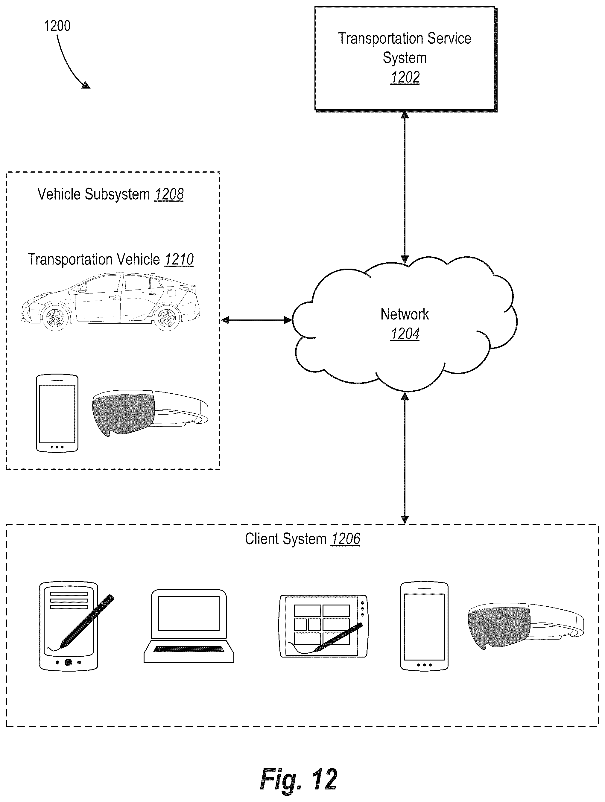 Patent US12339134 Figure 12 – Providing information to users of a transportation system using augmented reality elements