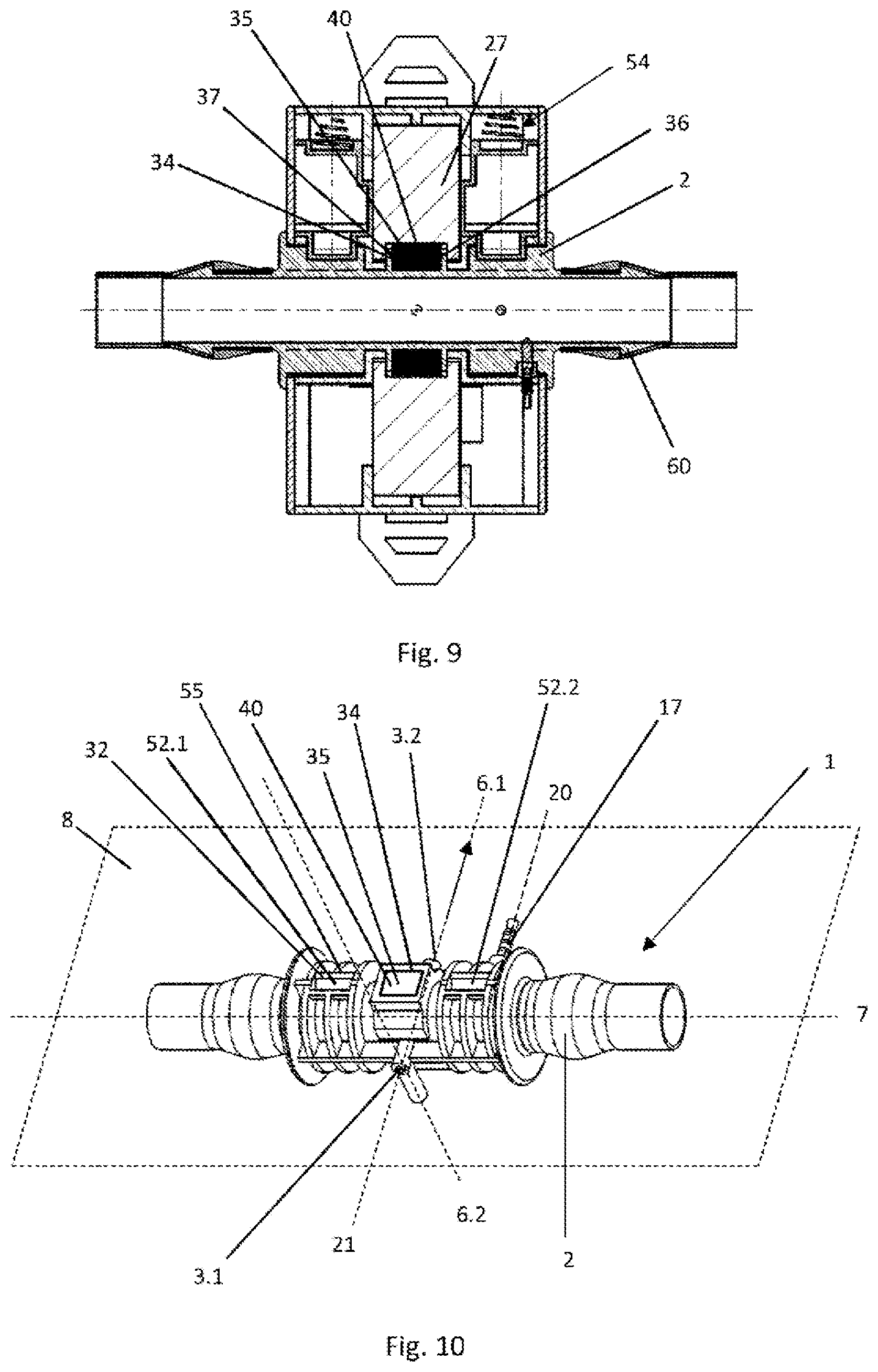 Patent US12339146 Figure 5 – Measuring tube, receiving unit, and magnetic-inductive flow meter