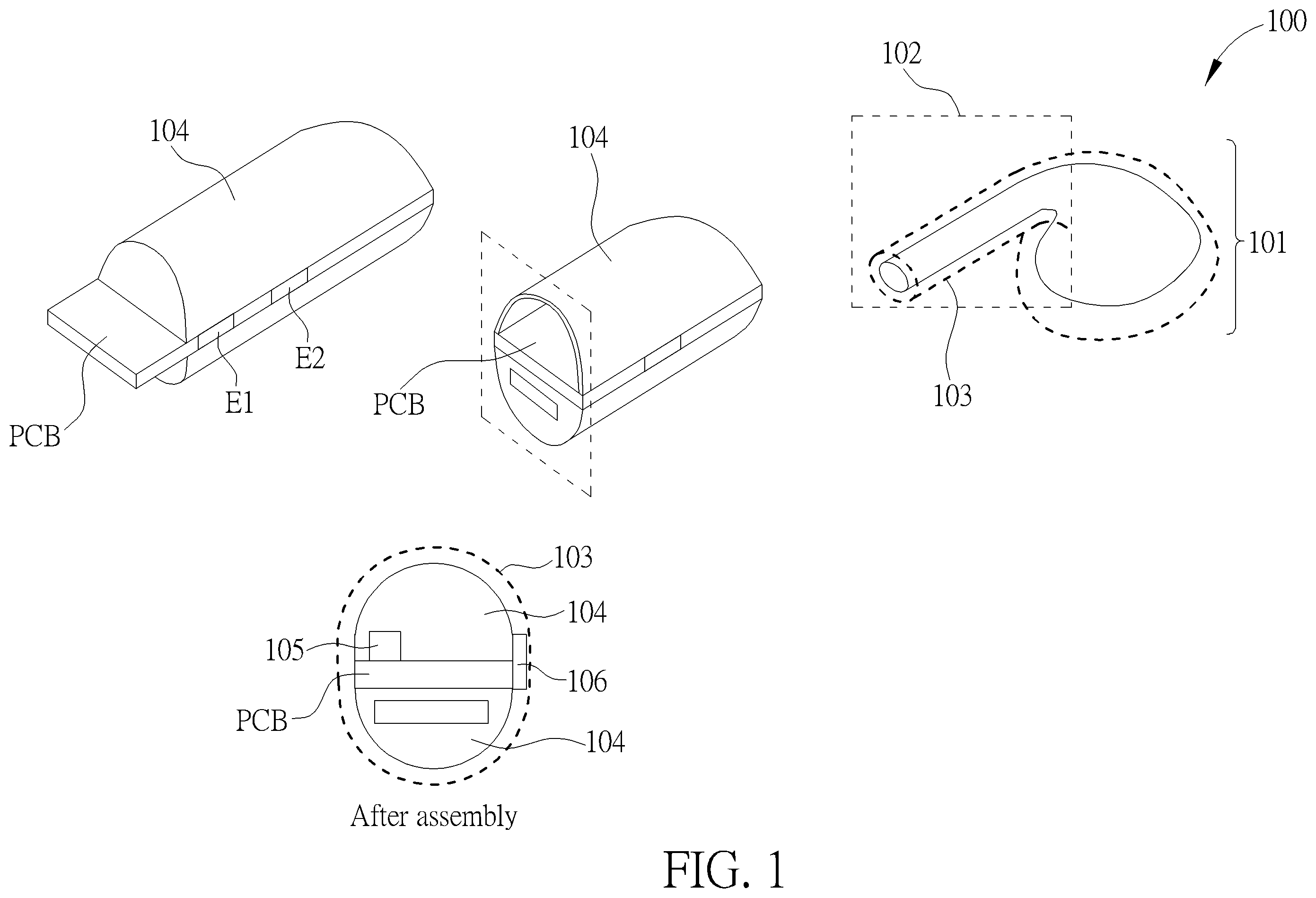 Patent US12339178 Figure 1 – Mechanism for assembling force sensor patch into earphone device