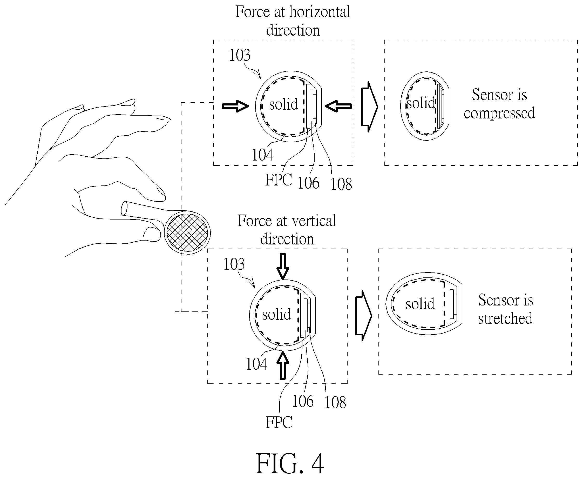 Patent US12339178 Figure 4 – Mechanism for assembling force sensor patch into earphone device