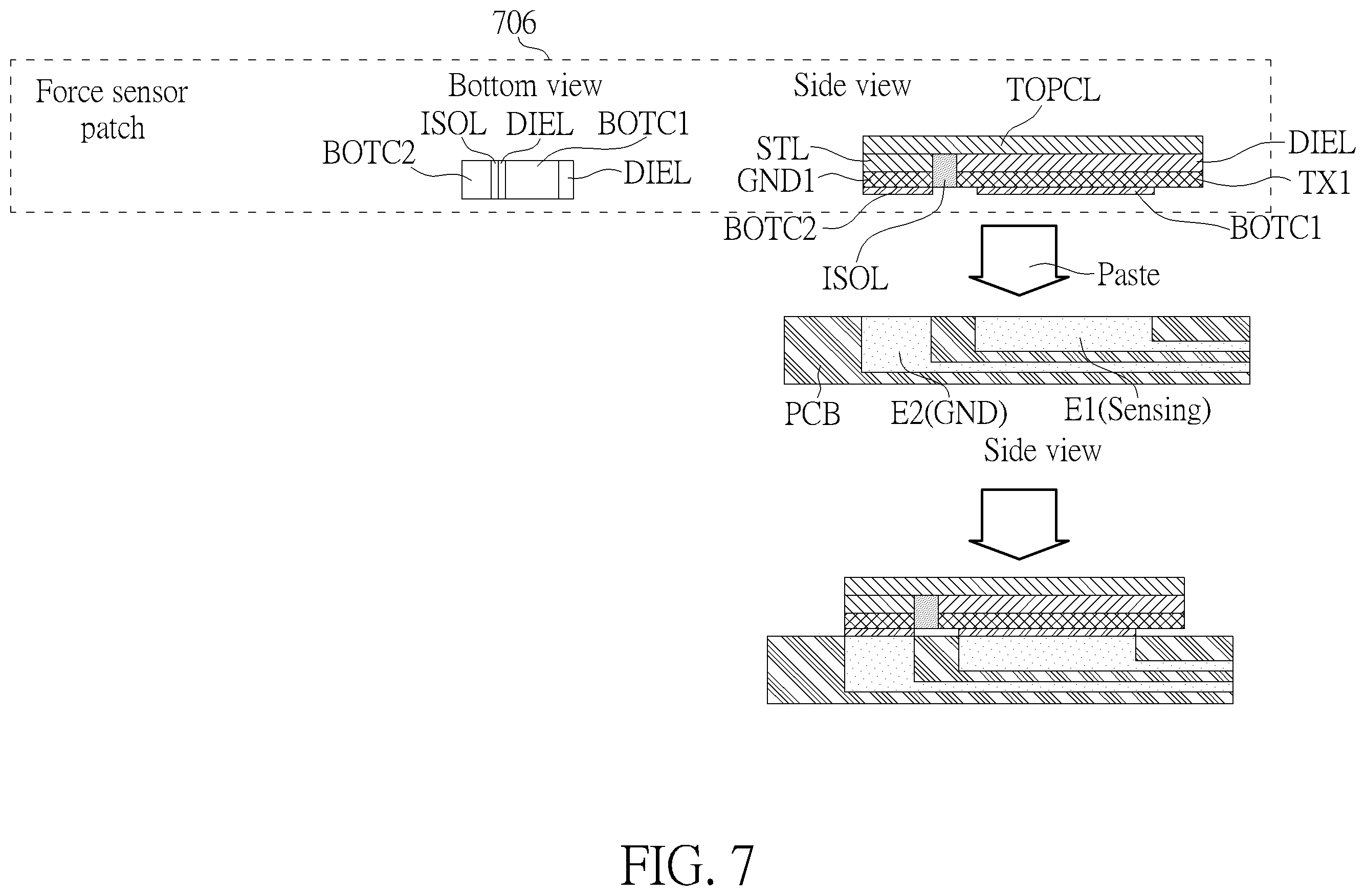 Patent US12339178 Figure 7 – Mechanism for assembling force sensor patch into earphone device