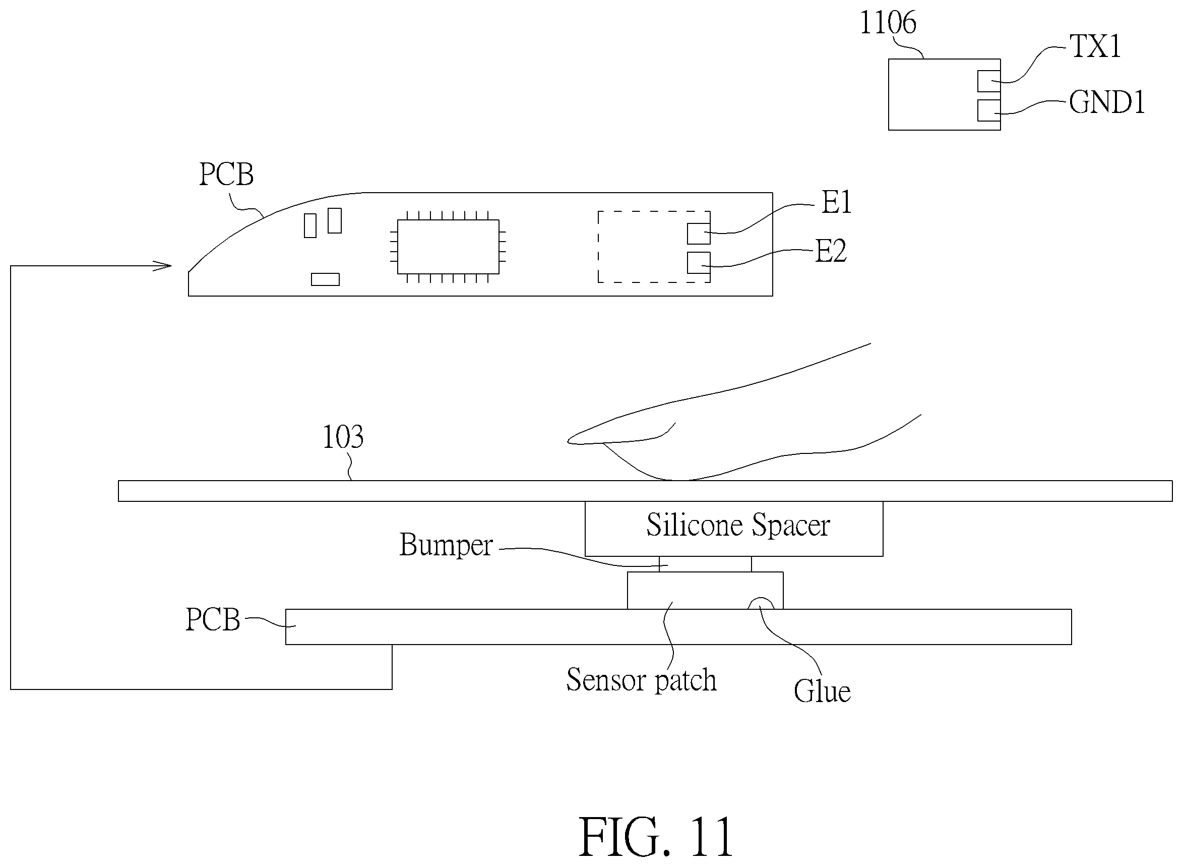 Patent US12339178 Figure 11 – Mechanism for assembling force sensor patch into earphone device