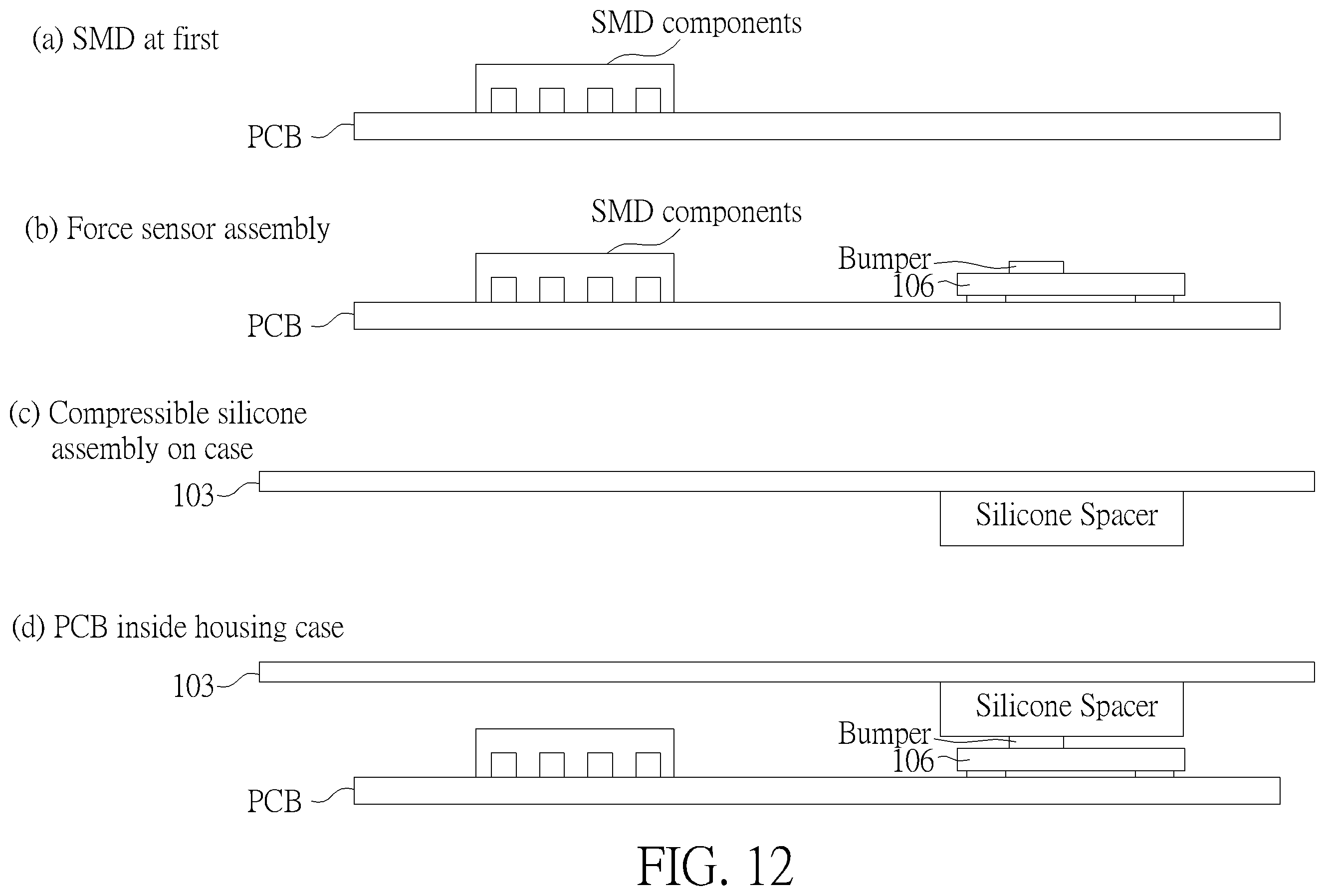 Patent US12339178 Figure 12 – Mechanism for assembling force sensor patch into earphone device