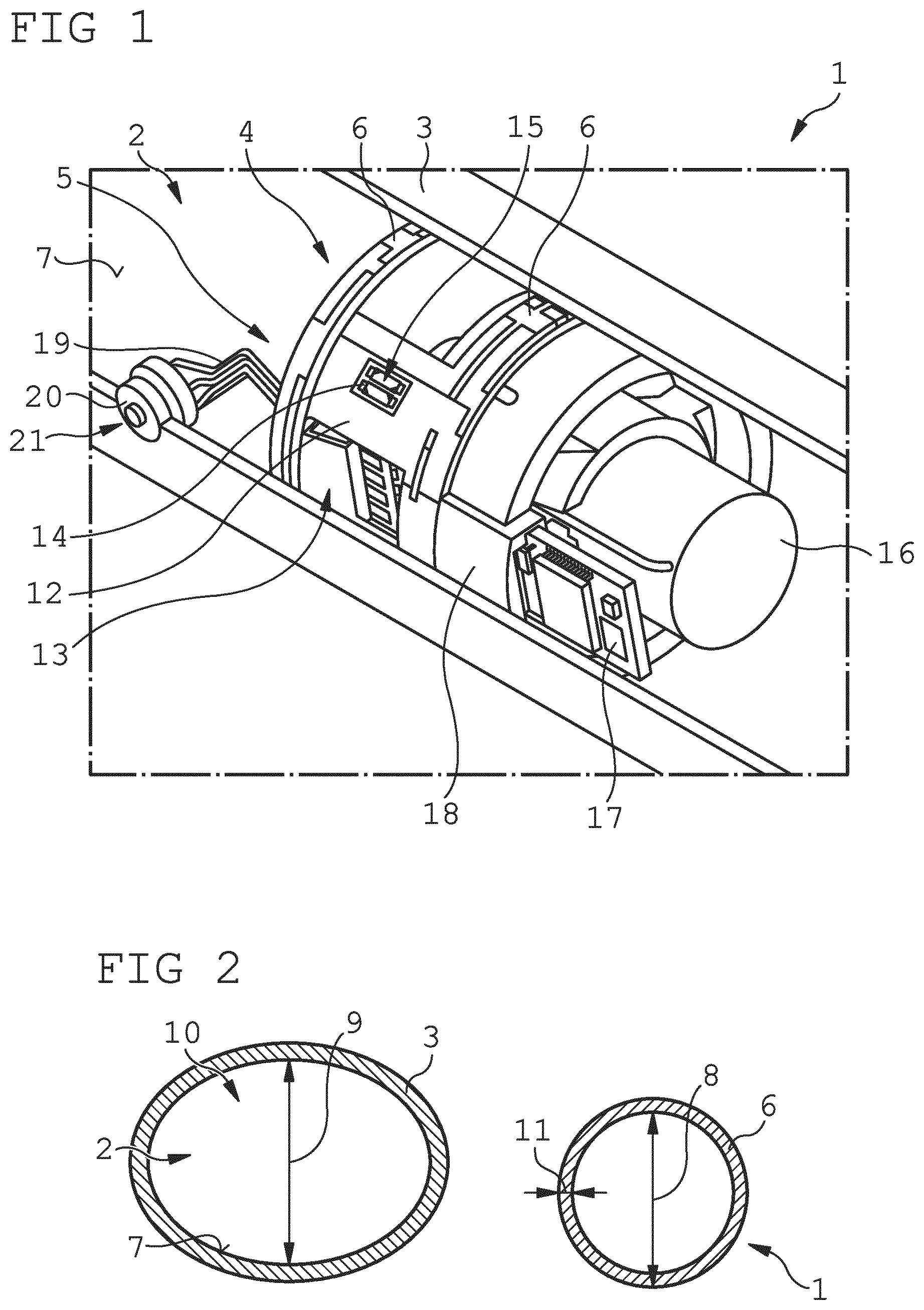 Patent US12339186 — Measuring device for arranging in a cylindrical interior section of a hollow body — Figure 1
