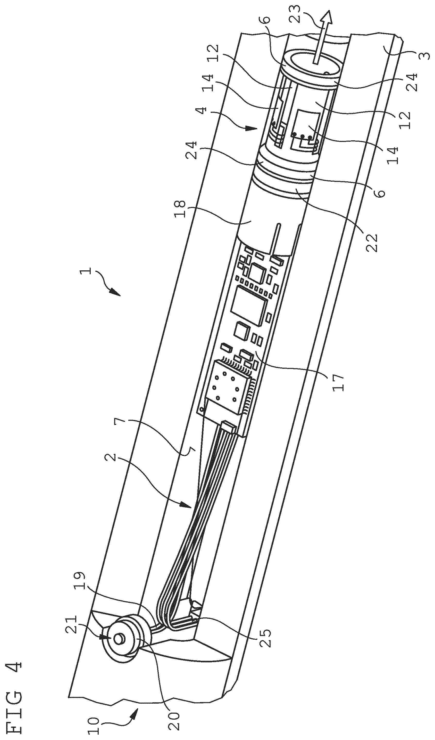Patent US12339186 Figure 3 – Measuring device for arranging in a cylindrical interior section of a hollow body