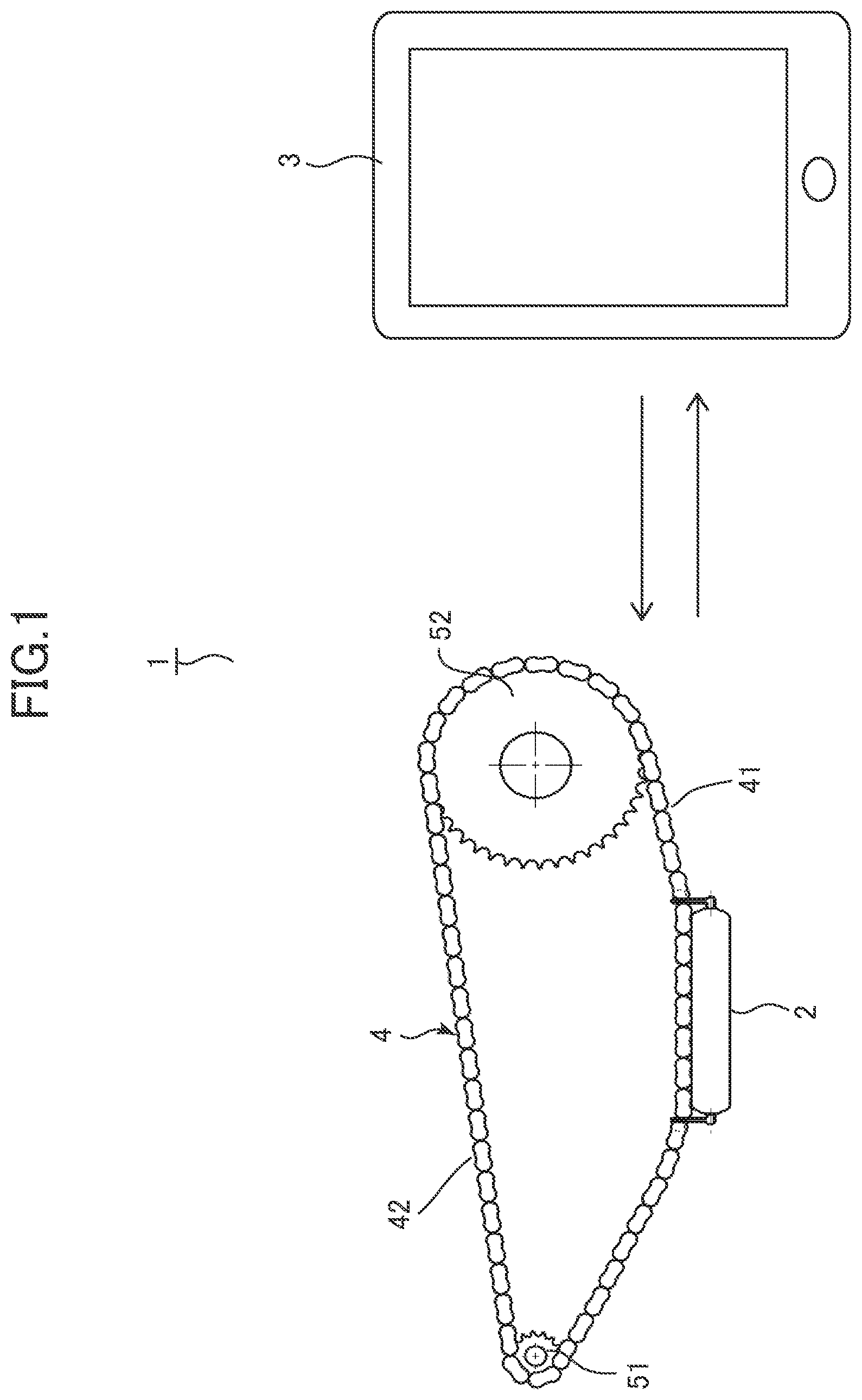 Patent US12339187 Figure 1 – Chain measurement device, chain measurement system, and method for calculating slack amount of chain