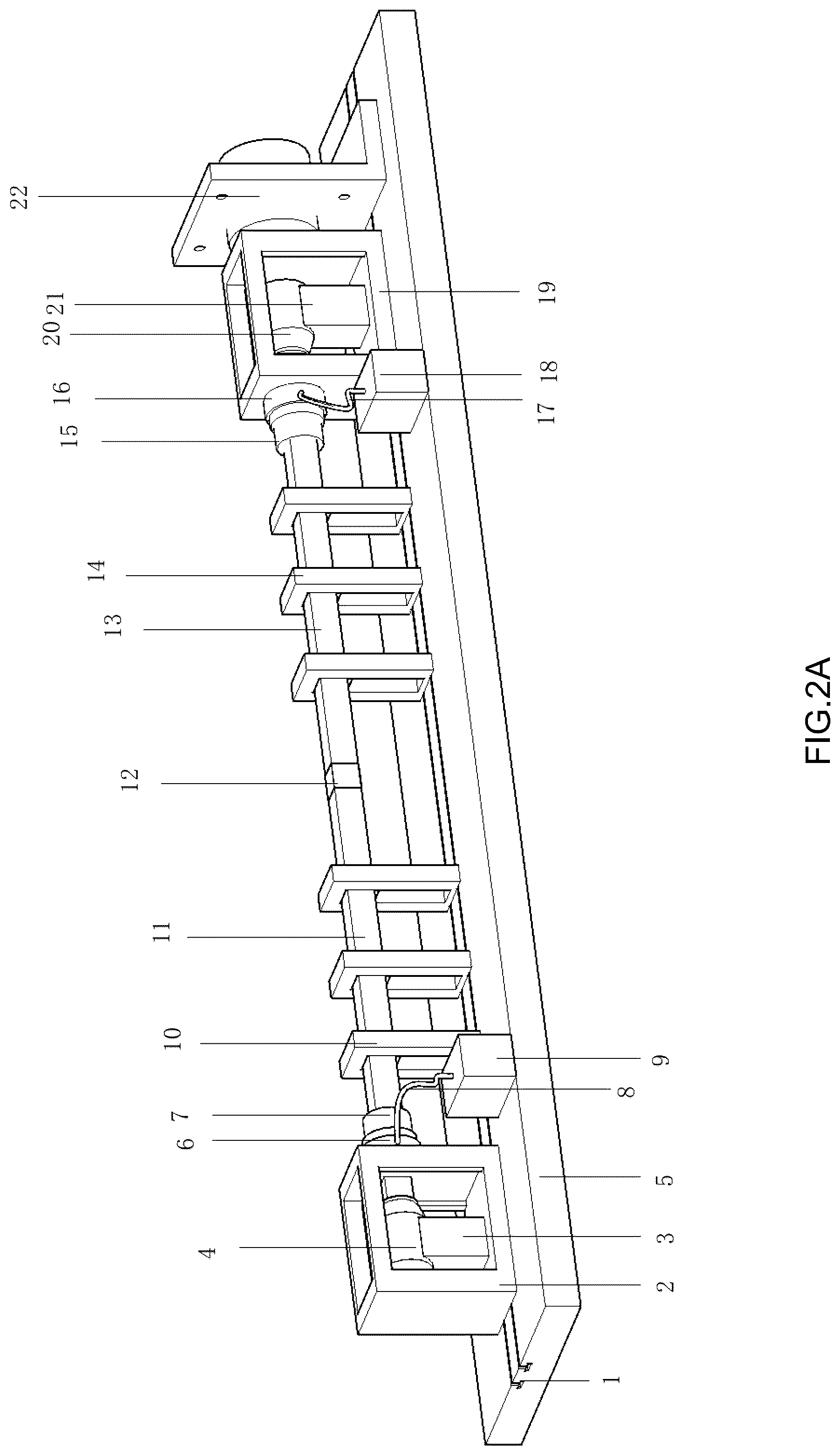 Patent US12339255 Figure 2 – Energy absorbing and buffering device applied to dynamic true triaxial electromagnetic Hopkinson bar and method