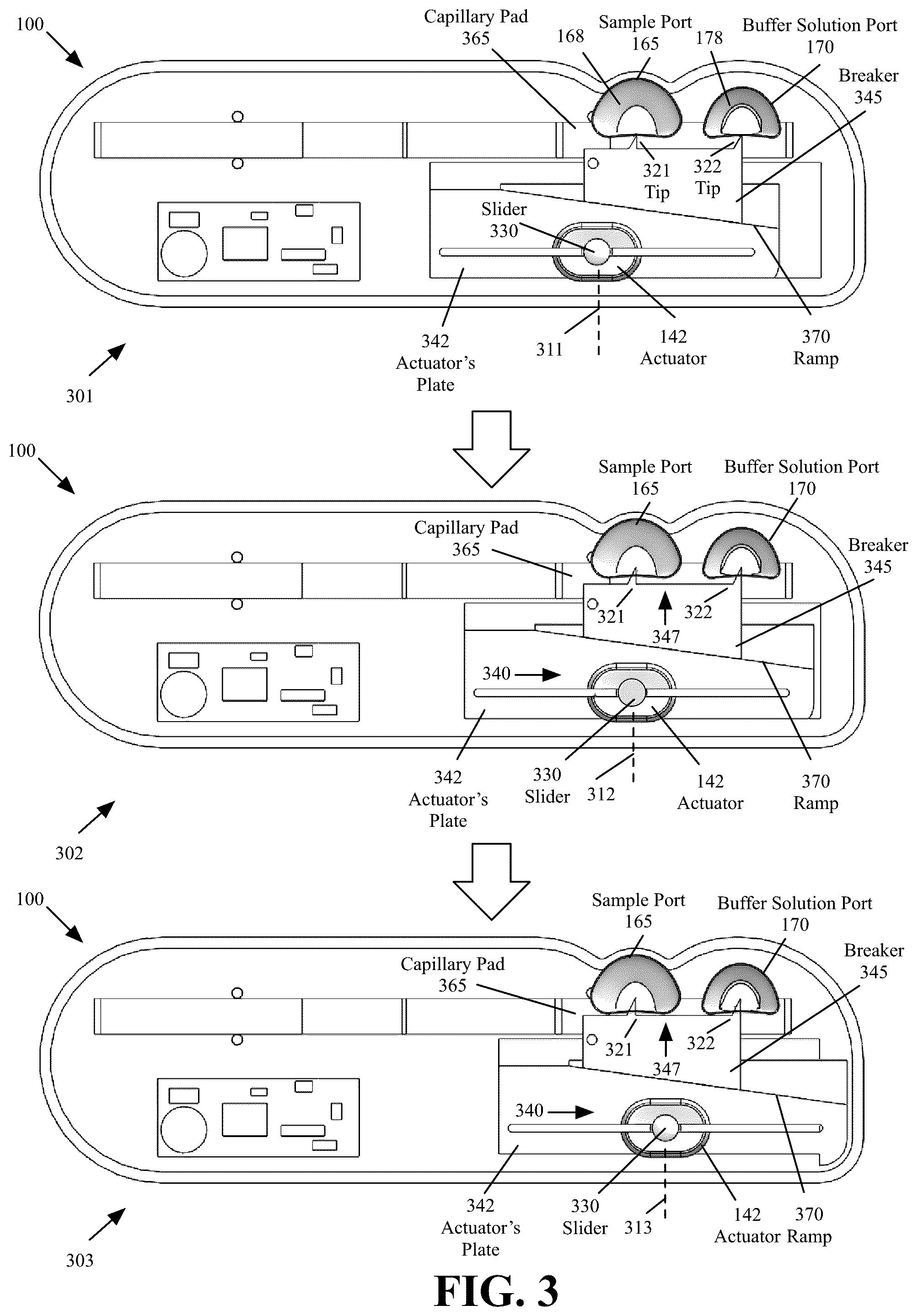 Patent US12339278 Figure 4 – Lateral flow assay housing with integrated sample and buffer solution delivery and measurement