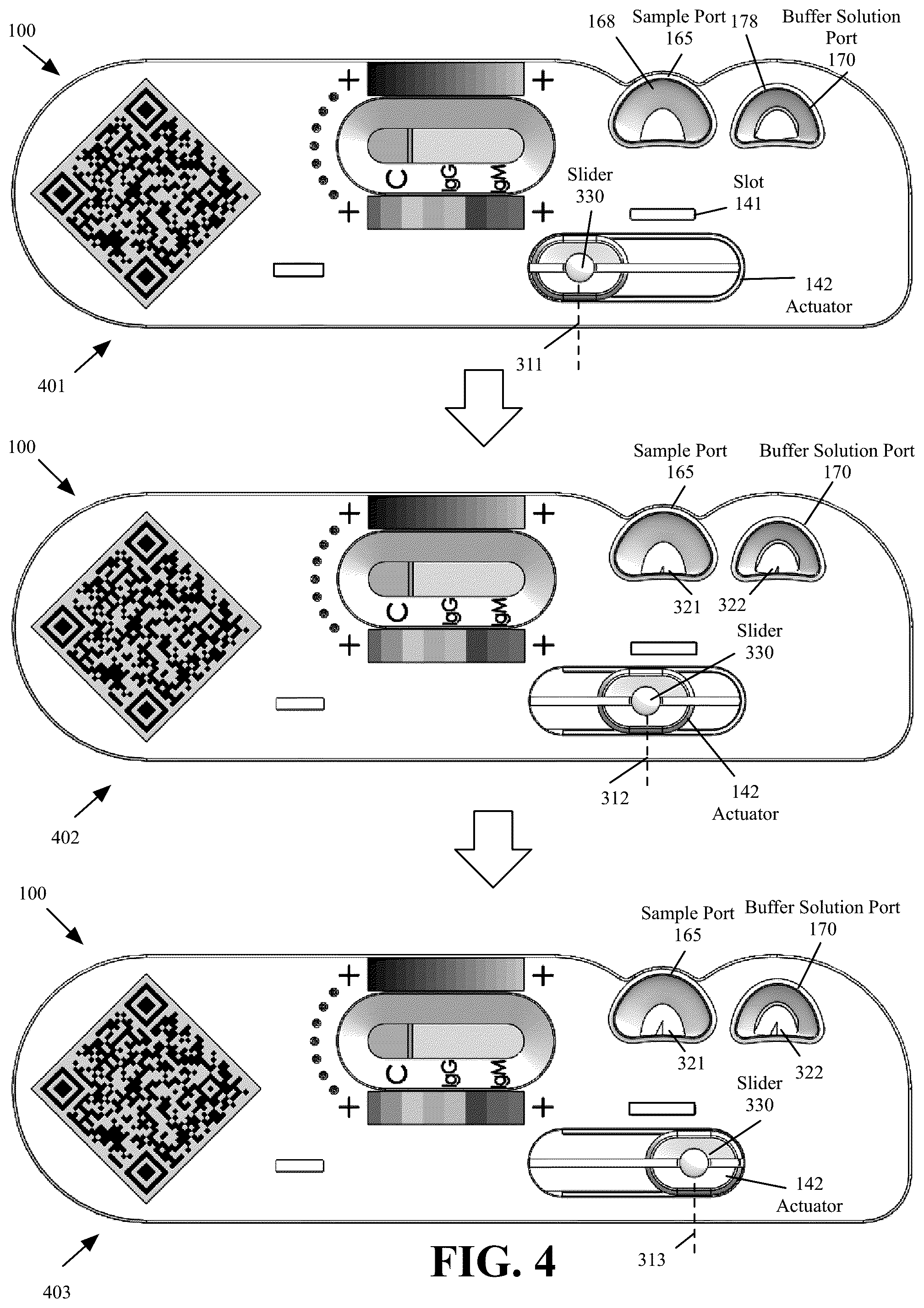 Patent US12339278 Figure 5 – Lateral flow assay housing with integrated sample and buffer solution delivery and measurement