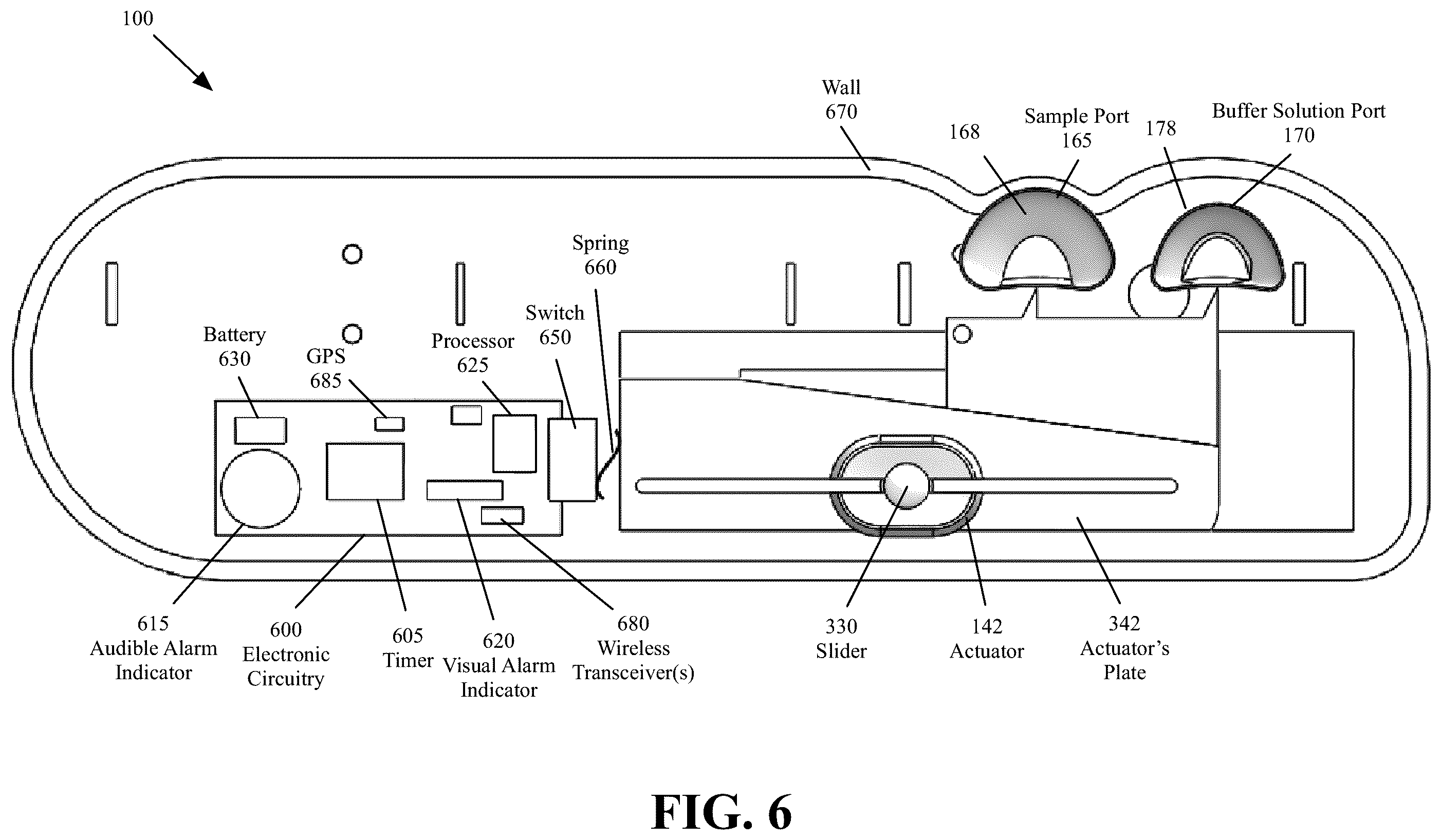Patent US12339278 Figure 7 – Lateral flow assay housing with integrated sample and buffer solution delivery and measurement